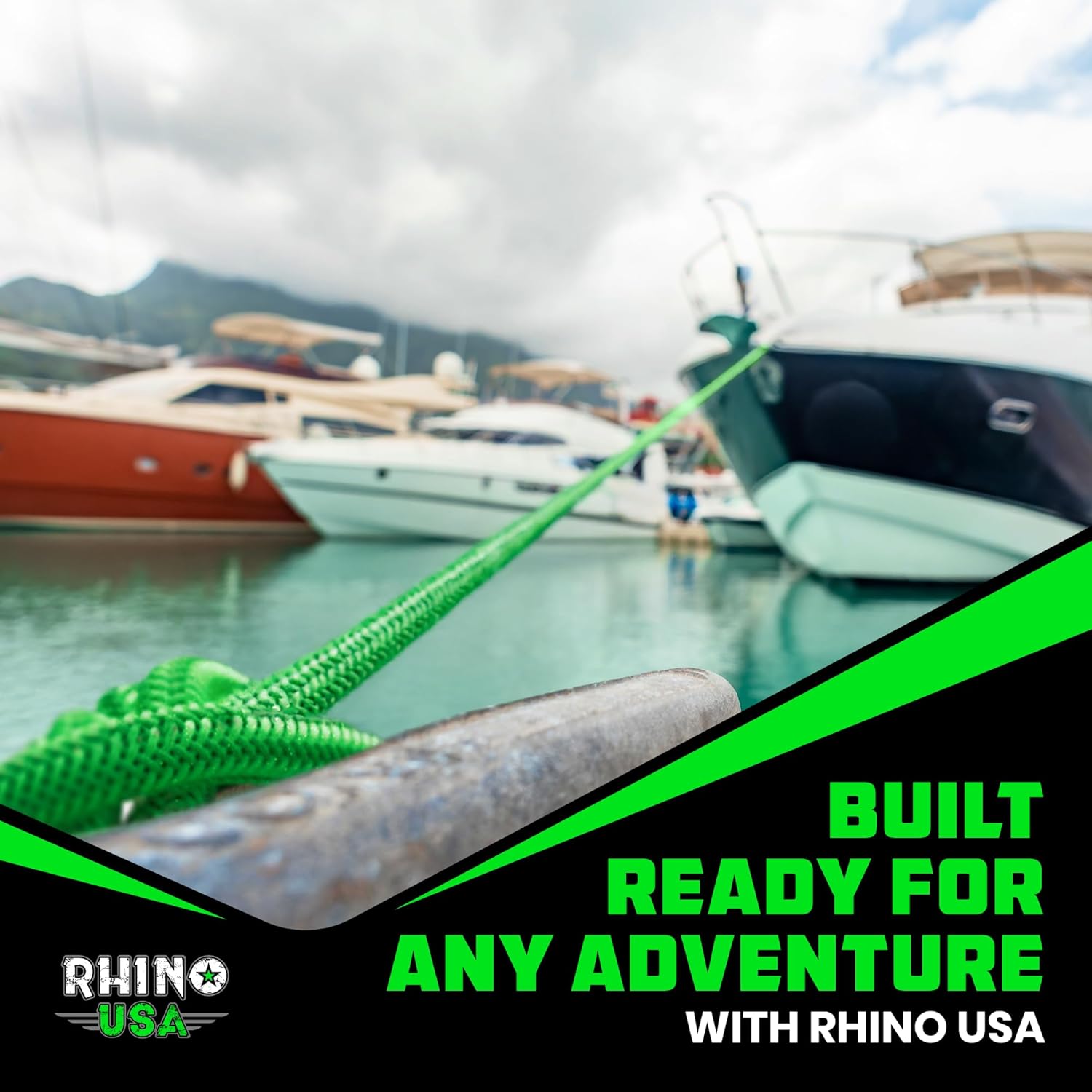 Rhino USA 1/2" x 16' Dock Lines - Heavy Duty Marine Grade Rope for Boats, Kayaks, Pontoons, Fishing and More! Ultimate Boating Accessory - Green
