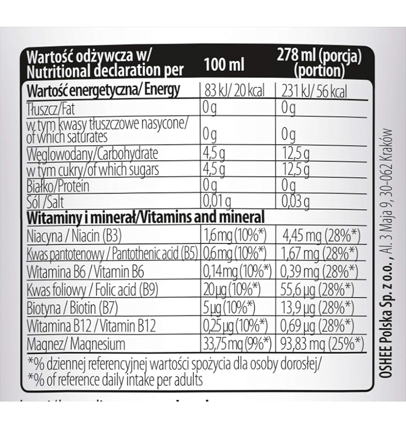 Oshee Vitamin Water H20 magnesium Flavour 555ml (Pack of 6) - Magnesium, Niacin, Pantothenic Acid, Vitamin B6, Folic Acid, Biotin, Vitamin B12