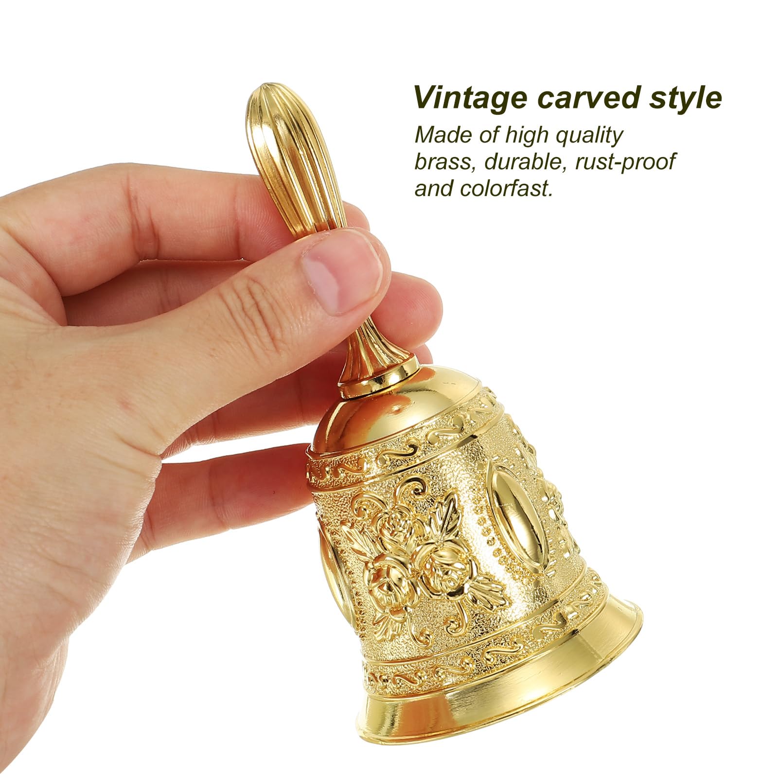 PATIKIL Hand Bell, 2pcs Dinner Bell Call Bell Vintage Carved Metal for Dinner Service Church Wedding Christmas Gold - Image 3