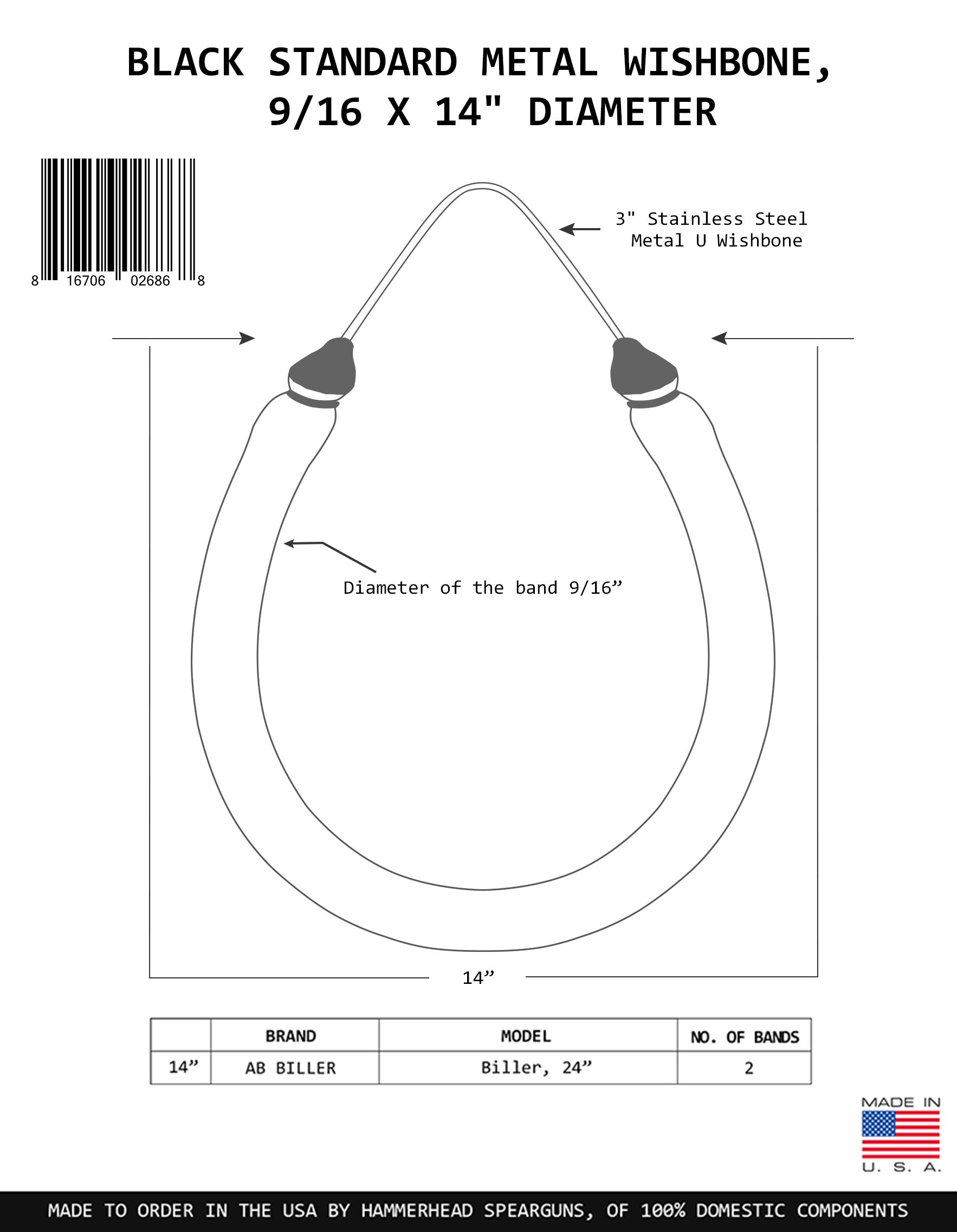 Hammerhead Spearguns 9/16” (14mm) Metal Wishbone Band 14