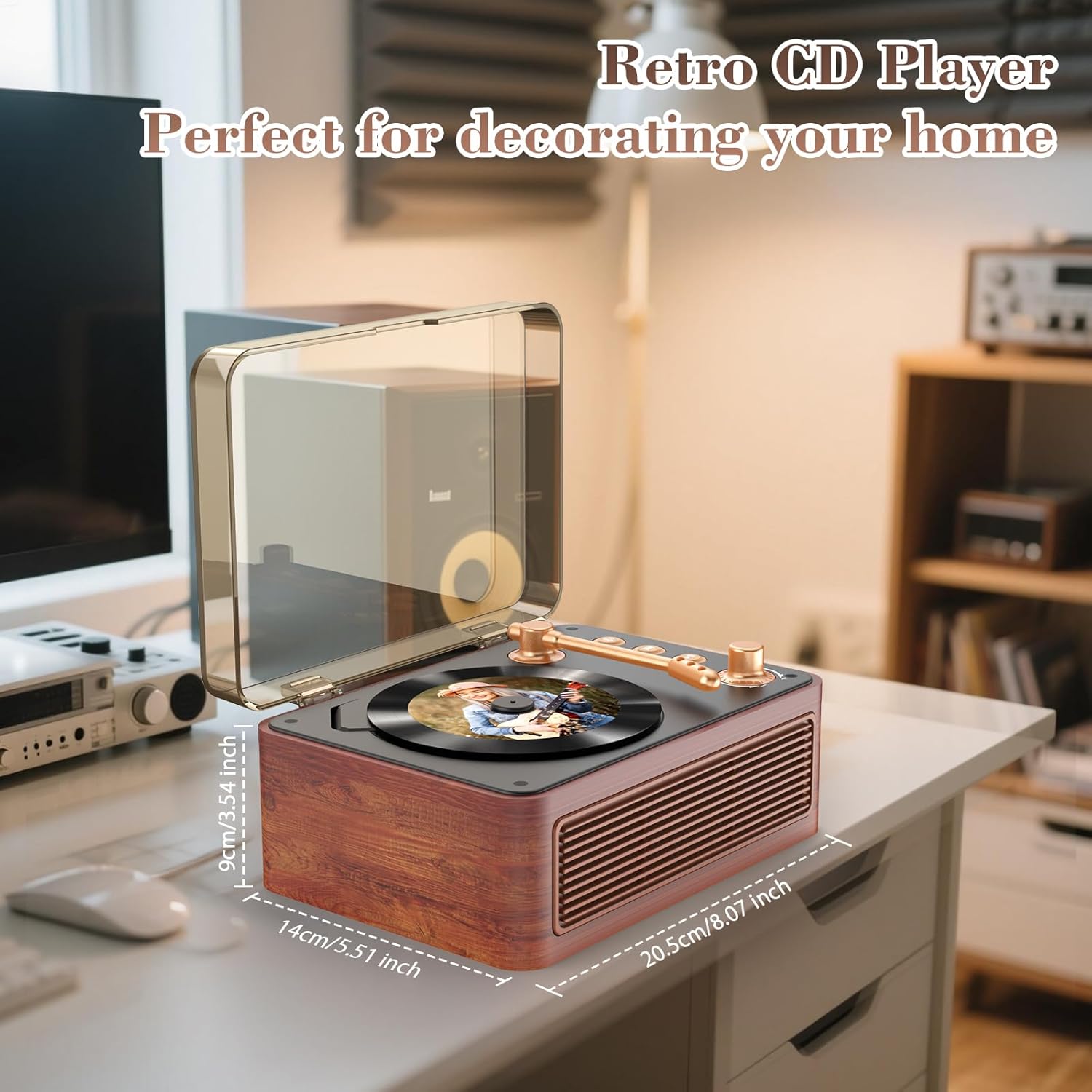 Gueray Portable CD Player with Speaker Retro Wood, 3600 mAh Nostalgic CD Music Player Bluetooth for Home with FM Radio Remote Support USB & AUX Playback, Vintage Gift for Men Women Birthday Christmas