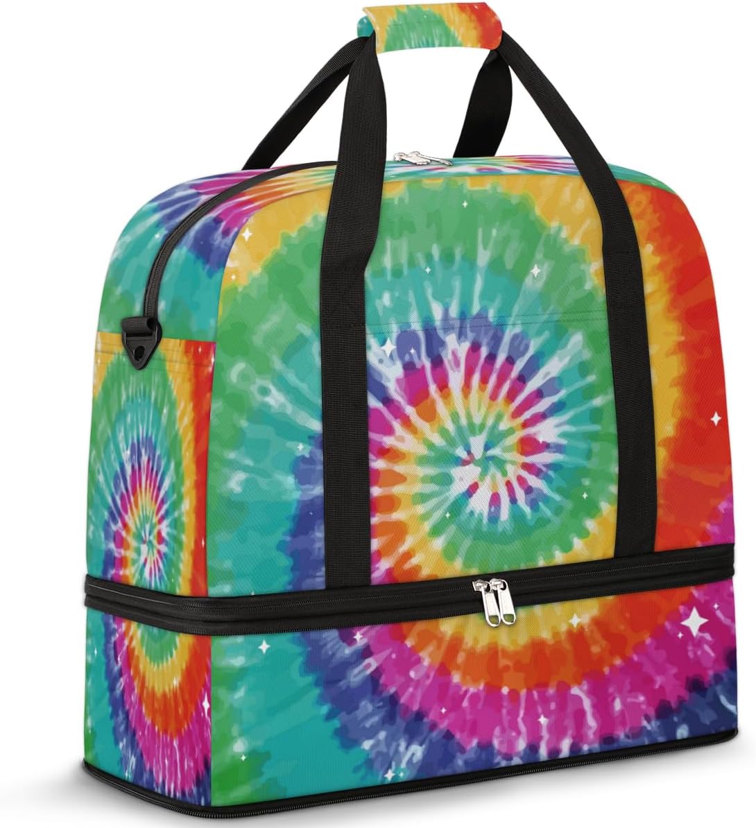 QsirBC Tie Dye Classic Design Gym Bag for Women Duffle Tote with Shoes Compartment Men Weekender Duffel for Dance Travel Sports Swimming Overnight