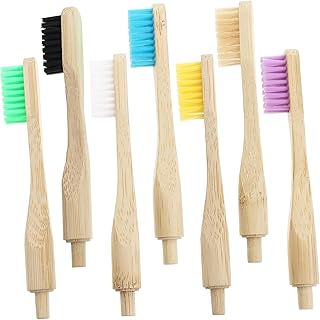 VALICLUD 7stücke Zahnbürsten Aus Bambus Mit Nylonborsten Für Zahnreinigungszubehör Austauschbare Bürstenköpfe Biologisch Abbaubar Für Zuhause Und Reisen