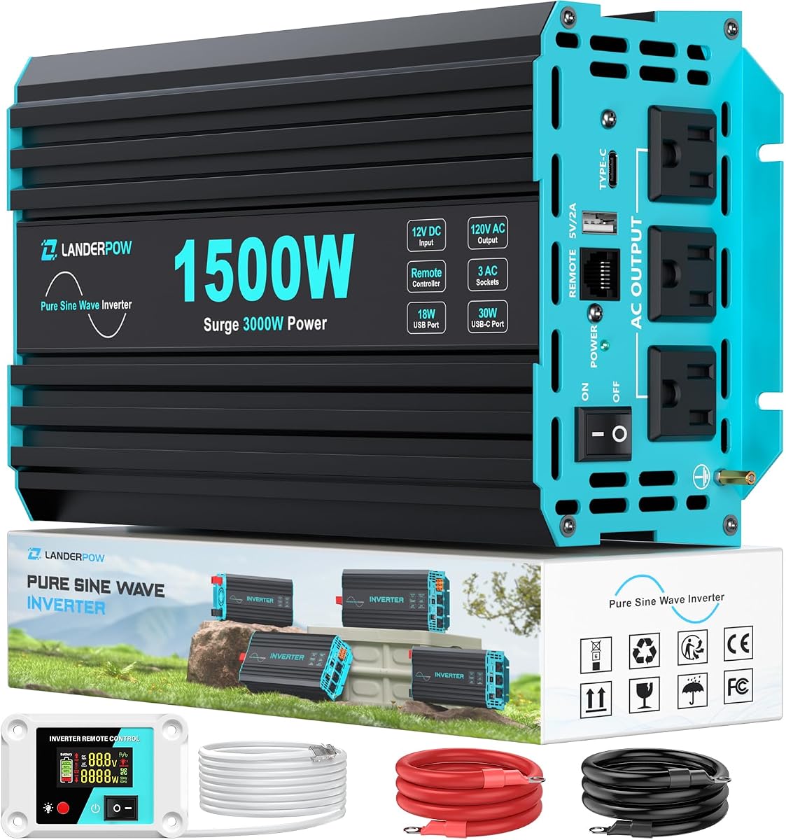 1500 Watt Inverter 12V DC to 120V AC Pure Sine Wave Converter