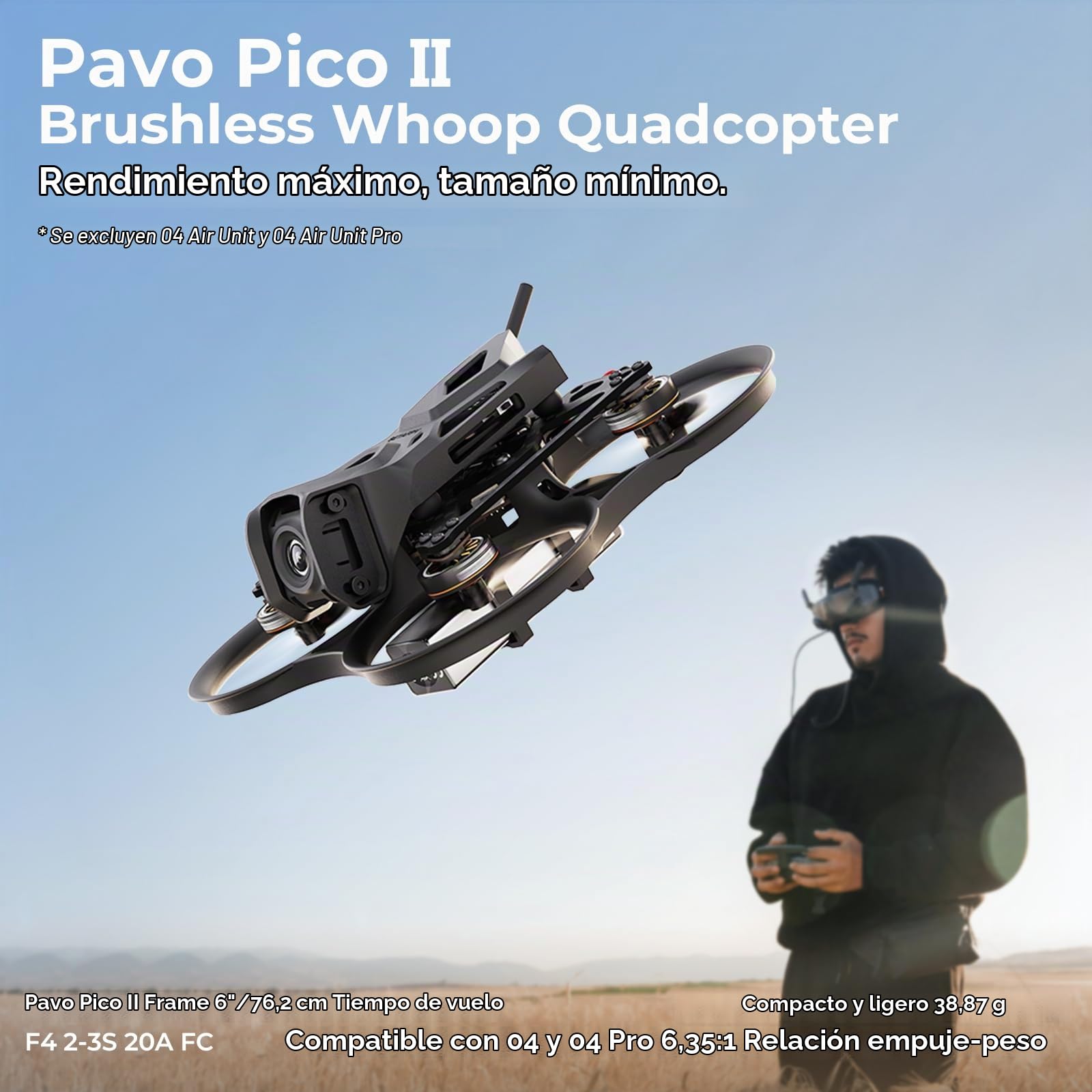 BETAFPV Pavo Pico II Brushless Whoop Quadcopter Ultra-Light 2S Cinewhoop with HD VTX Bracket II for O4/O4 Pro VTX, F4 2S 20A AIO FC, 1102 14000KV Motor, for Cruising Indoors Outdoors - PNP ELRS