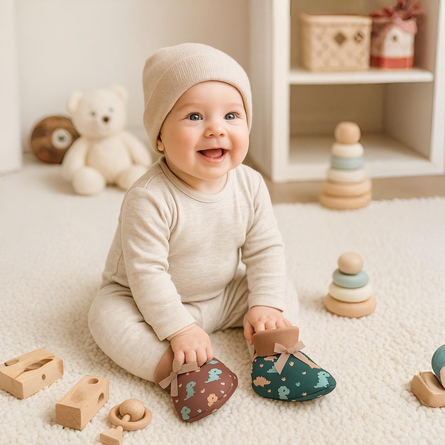 Adhigams Baby Booties Set | Soft Cotton Baby Booties with Comfortable Terry Base for Gentle Support, Cute & Durable Footwear Designed for Regular Use and Easy Comfort | Pack of 2 (0-3 Months) 3