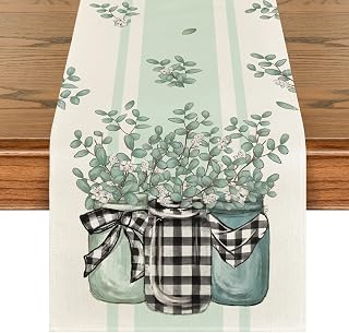 Artoid Mode Buffalo Plaid Eucalyptus Vases Table Runner 13x72 Inch - Summer Spring Kitchen Dining Home Party Decor