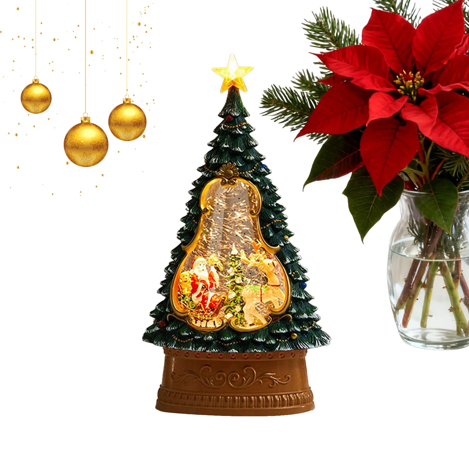 Boule À Neige De Noël USB Musical Minuterie de 6 Heures | Boule À Neige Lumineuse Pour La Table De Noël Pour Salon Chambre Manteau Étagère Rebord De Fenêtre Adolescents Adultes
