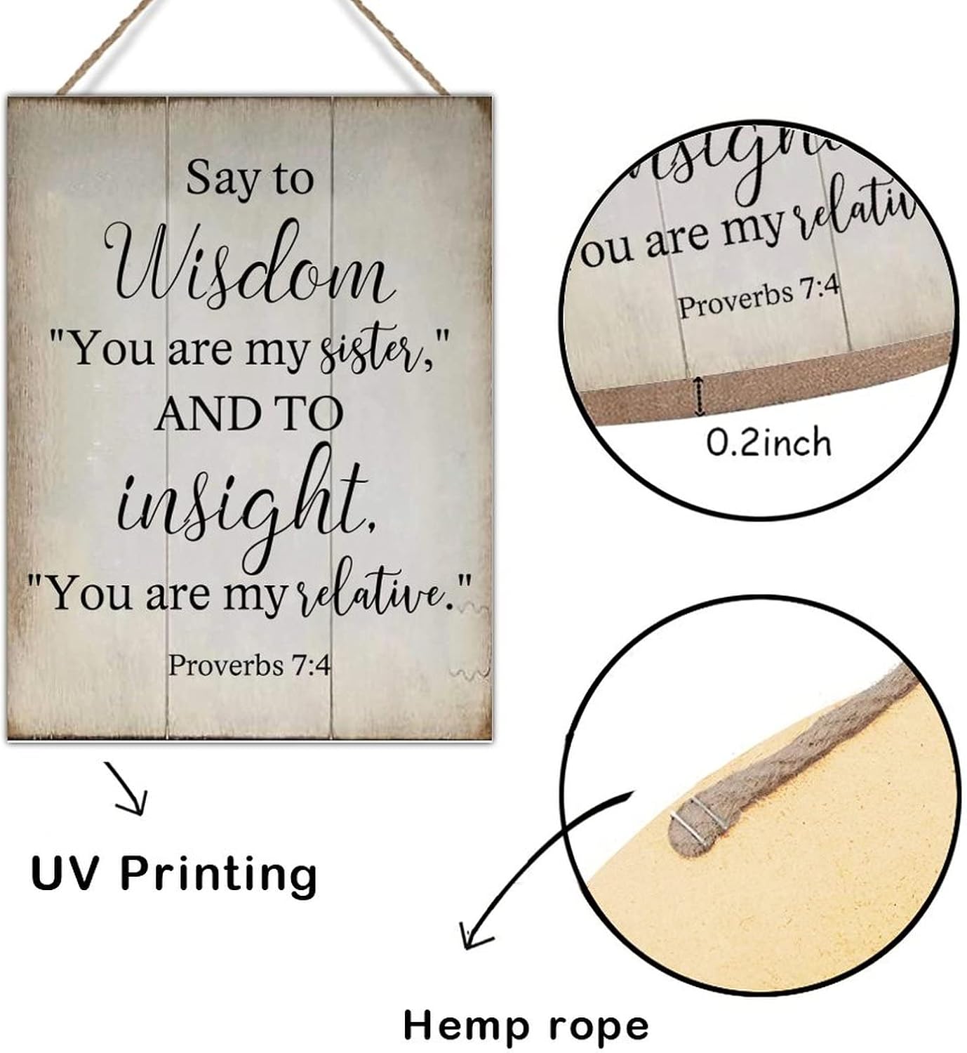 Wood Sign with Quotes Say to Wisdom You are My Sister and to Proverbs 7:4 Wood Decorations Signs Positive Inspirational Quote Wood Sign Vintage Wall Art Sign 18x24in