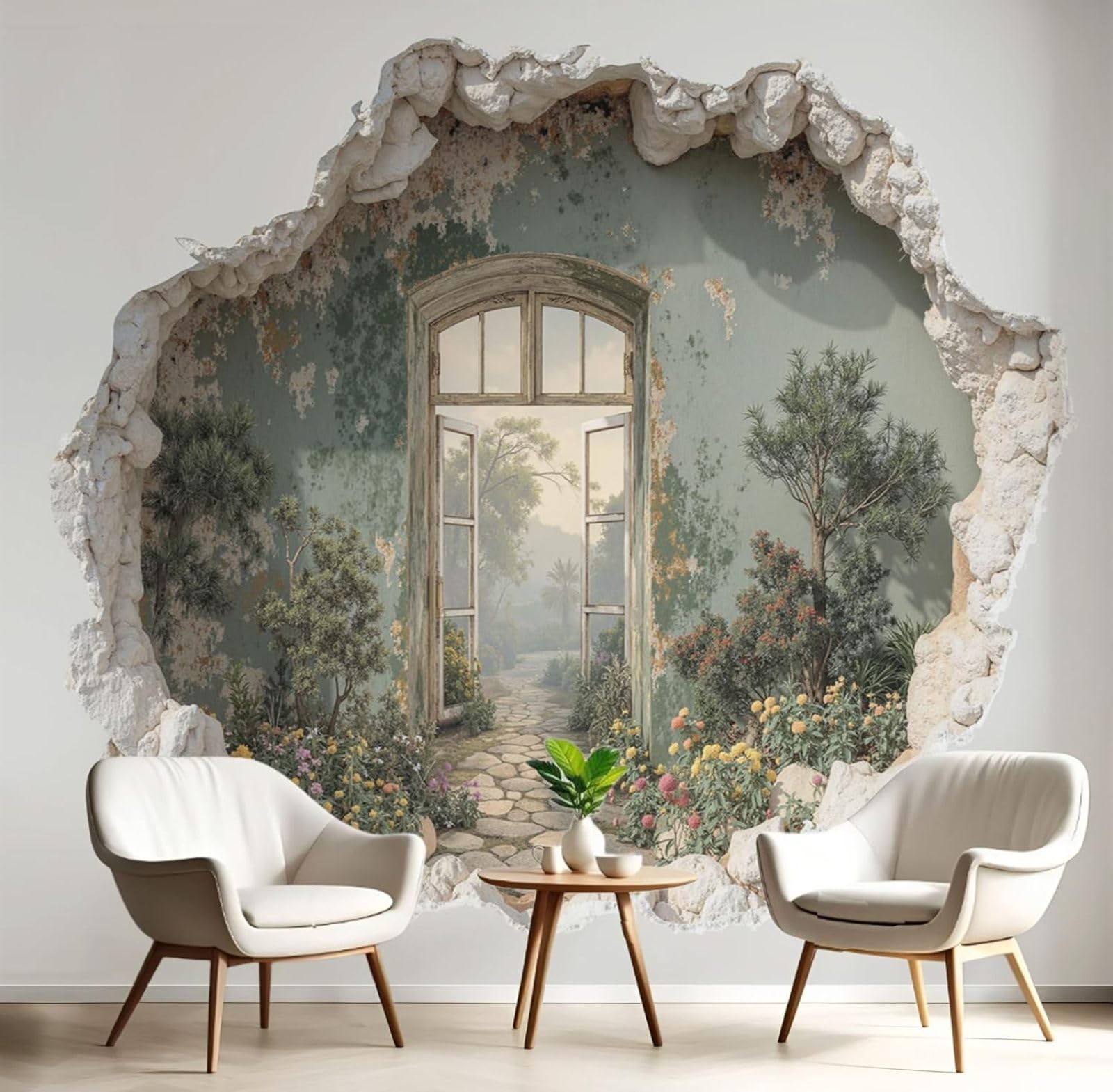 Kfjhgbdshhj 3D Mural Photo Mural-Wallpaper Fototapete 3D Effekt Tapete 3D Wandloch Blumen Wandtapete, Vliestapete Wand Dekoration, Europäischer Türen Fenster Wandbild Für Tv Hintergrund,430Cmx300cm Poster - Wall Sticker