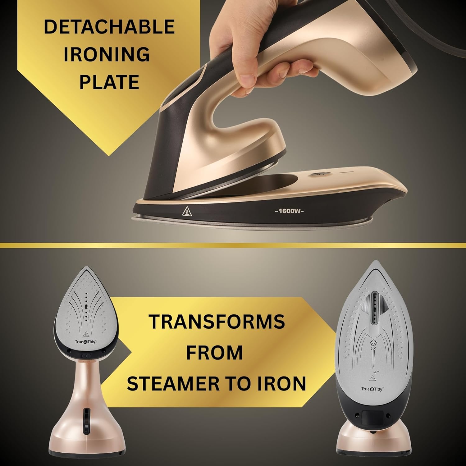 True & Tidy DuoPress XL 2-in-1 Clothes Steamer & Iron, 1600W Powerful Turbo Steam, Large Ceramic Plate, Smart Temperature Control, 3 Steam Modes