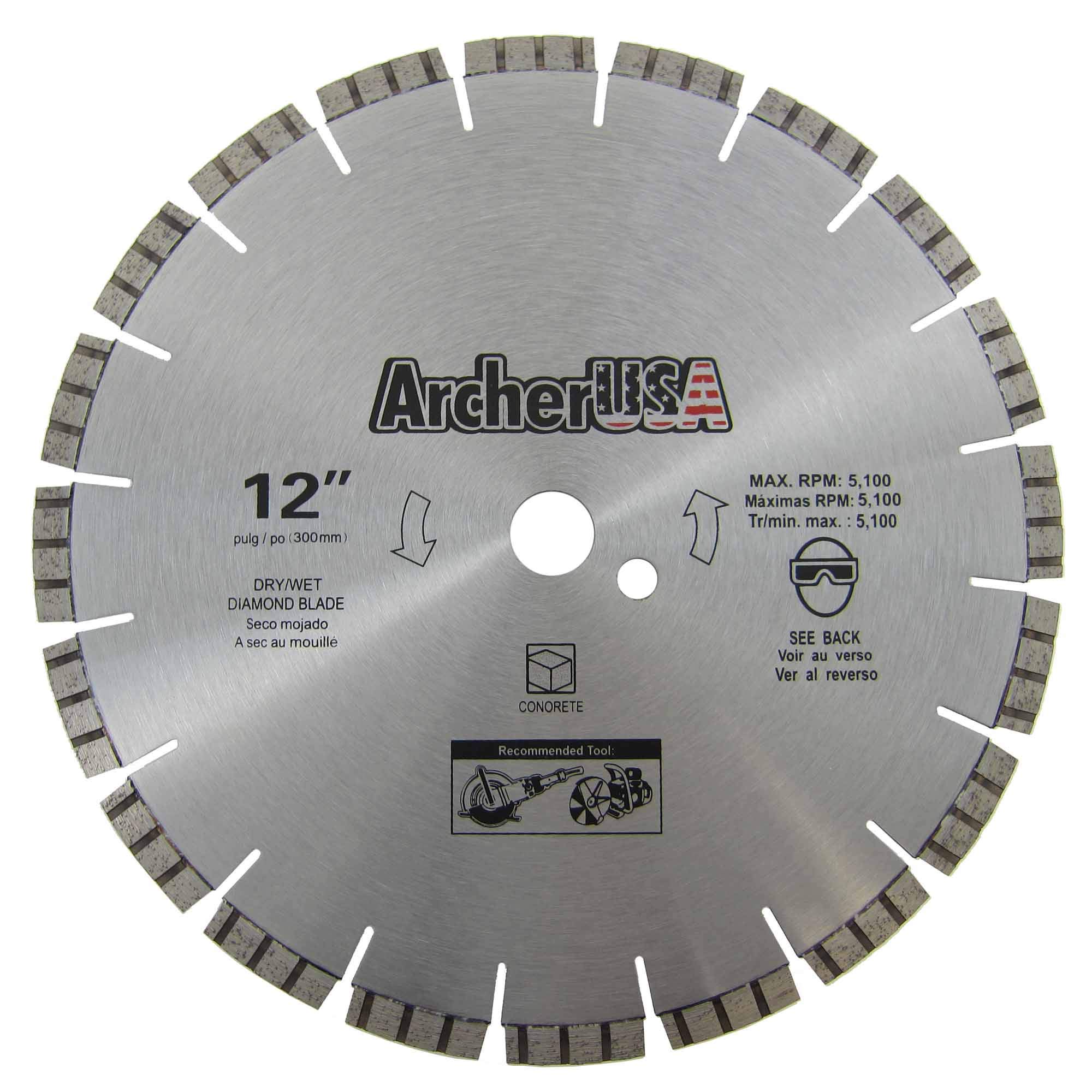 Archer Pro 12-inch Turbo Diamond Saw Blades for Fast Reinforced Concrete Cutting and Cured Concrete Cutting