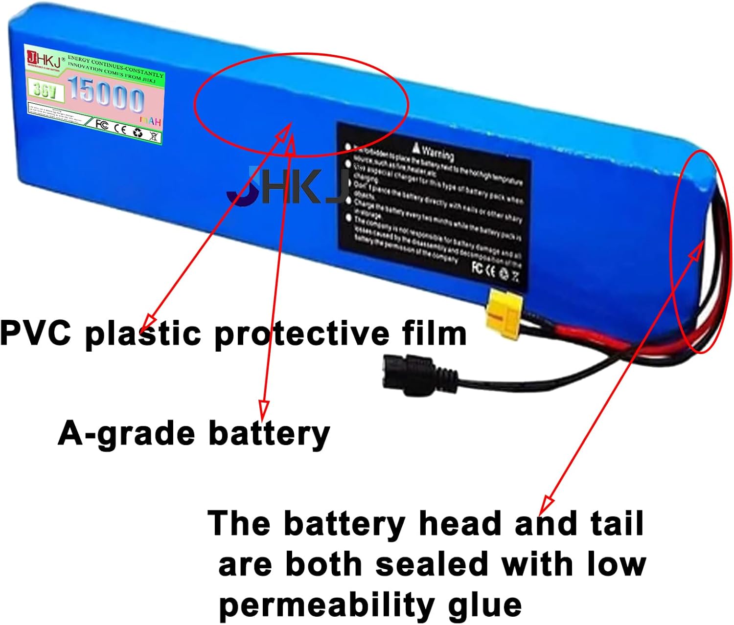 36V Lithium Ion Battery 15Ah Rechargeable Battery with BMS Protection Board and Charger 36V PVC Lithium Battery for 50W-550W Motor Conversion Kit