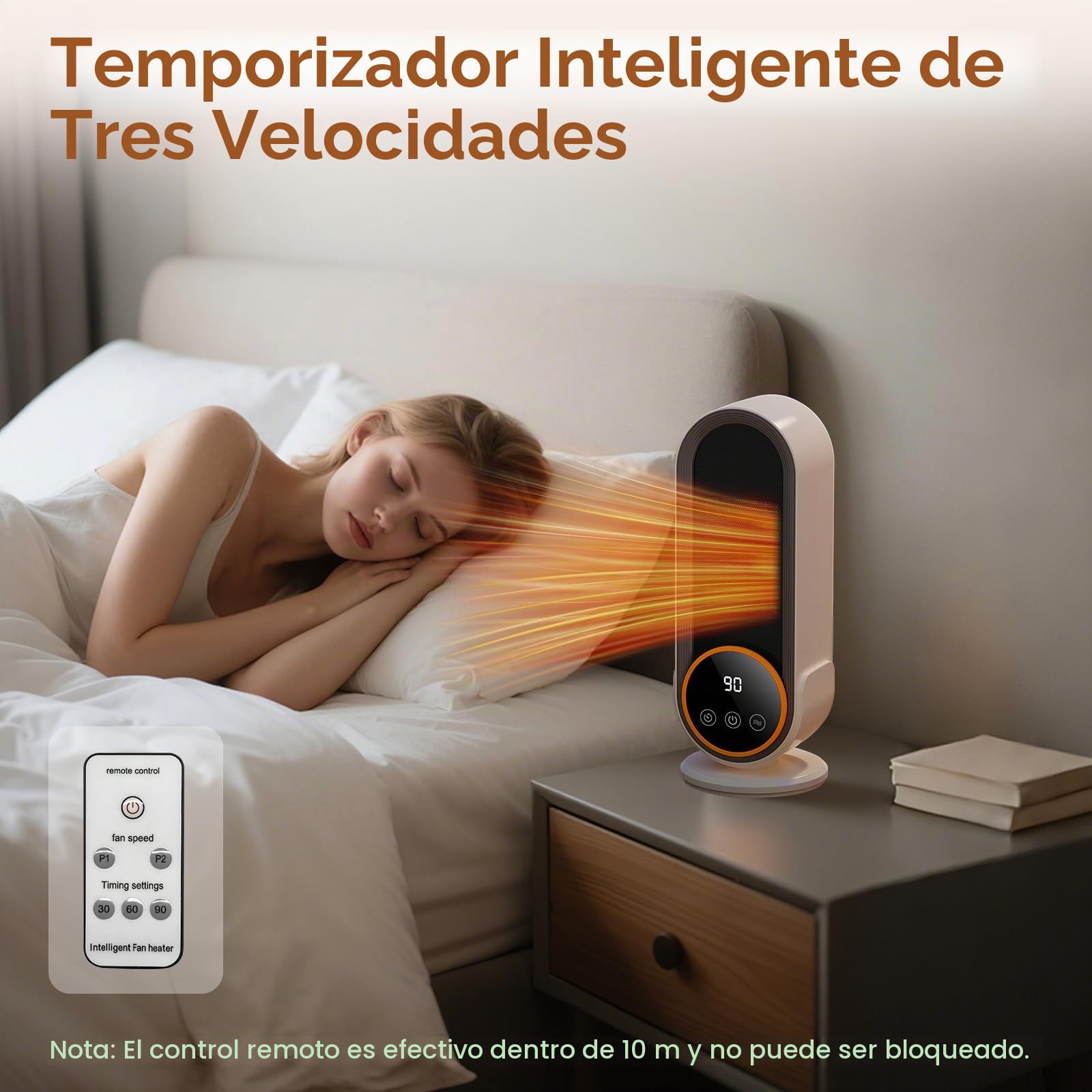 Journeyside Calefactor Eléctrico 1200W,Calefactor de PTC con 2 Ajustes Temperatura,Temporizador de 30/60/90 Mins,Protección Contra Vuelcos,Calefactor Bajo Consumo Cerámico para Oficina y Dormitorio