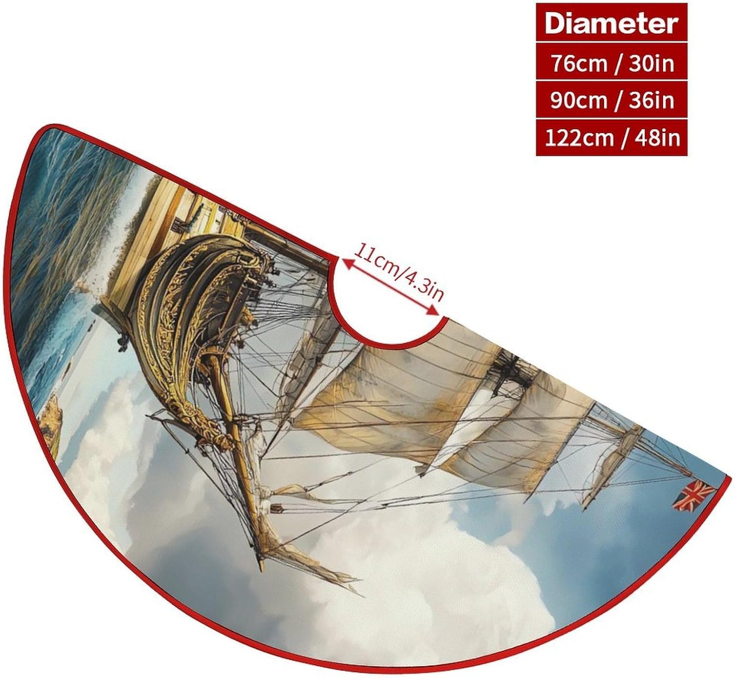 Beach Sea Sailing Boat Christmas Tree Skirt Ornaments Christmas Tree Mat for Home Party Holiday Decorations