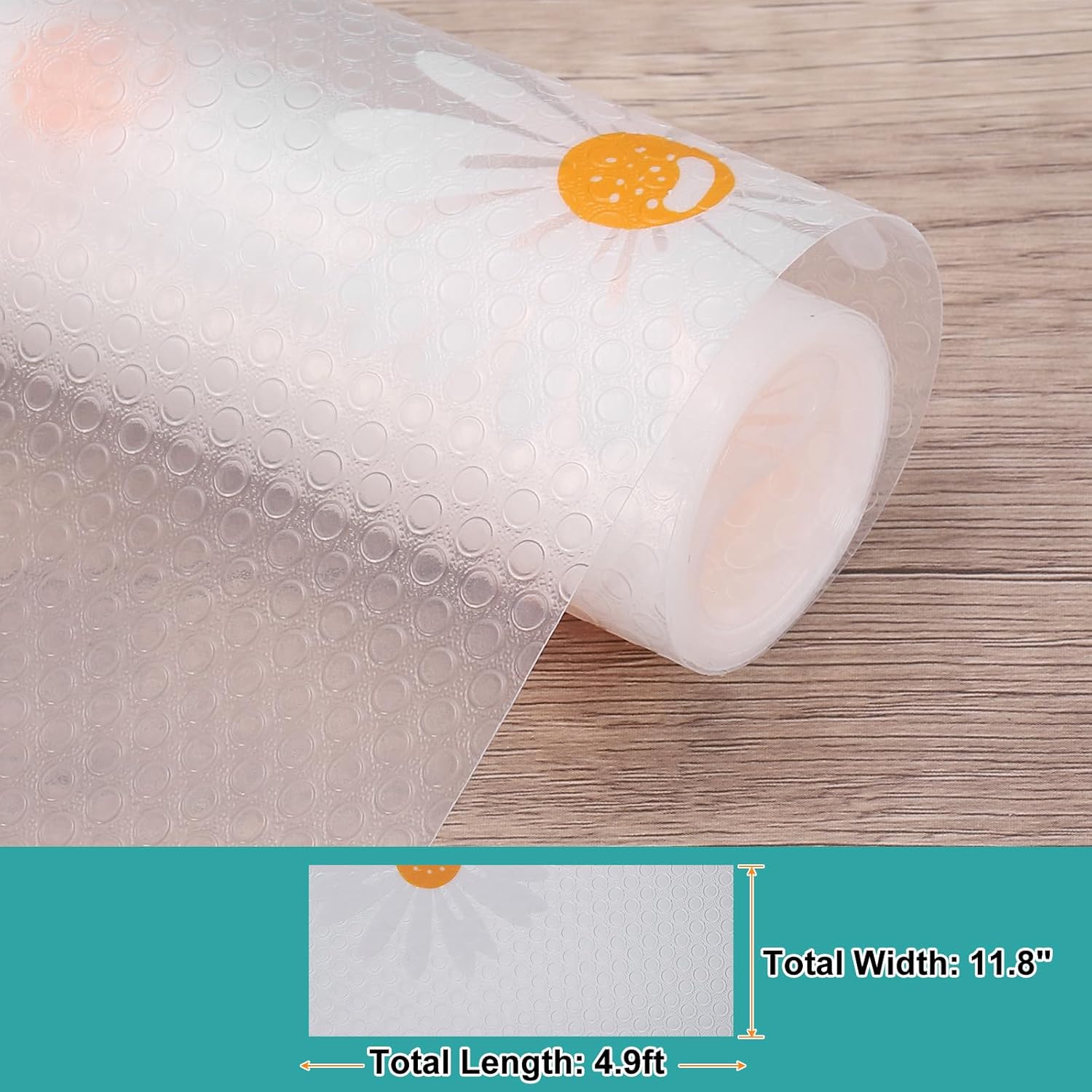 sourcing map Shelf Liner 11.8" x 4.9ft EVA Non-Slip Drawer Mats Waterproof Flower Texture Liner for Kitchen Cabinets Cupboard Refrigerator Shelves, Clear