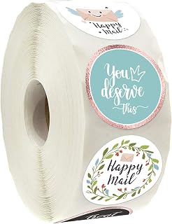Happy Mail Small Business Stickers - 500 per roll, 6 Chic Designs for Packages & Online Shop Owners