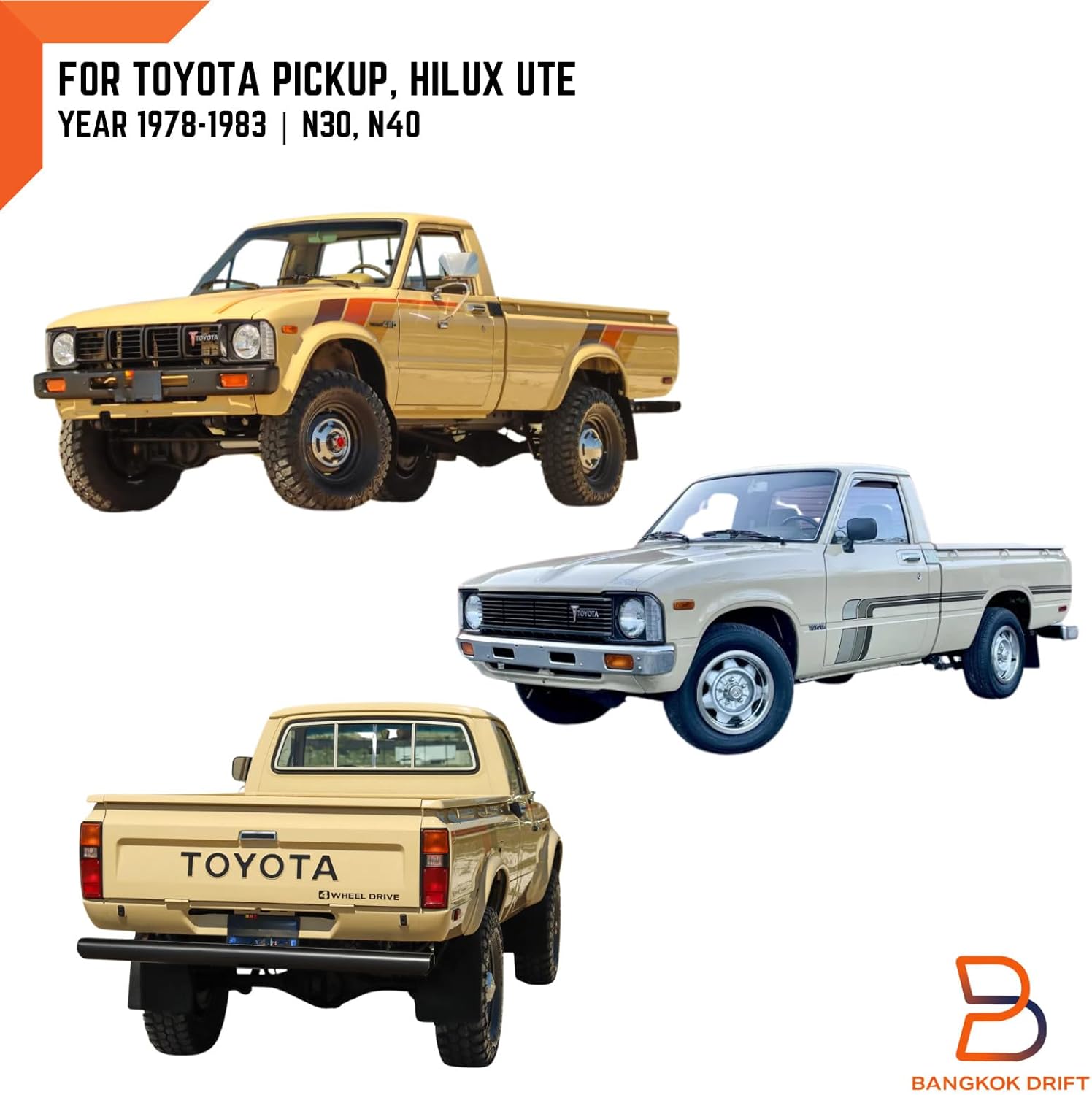 INTERIOR DOOR CARD PANEL FOR TOYOTA PICKUP LN30 LN40 RN30 78-83 CLIPS (Brown)