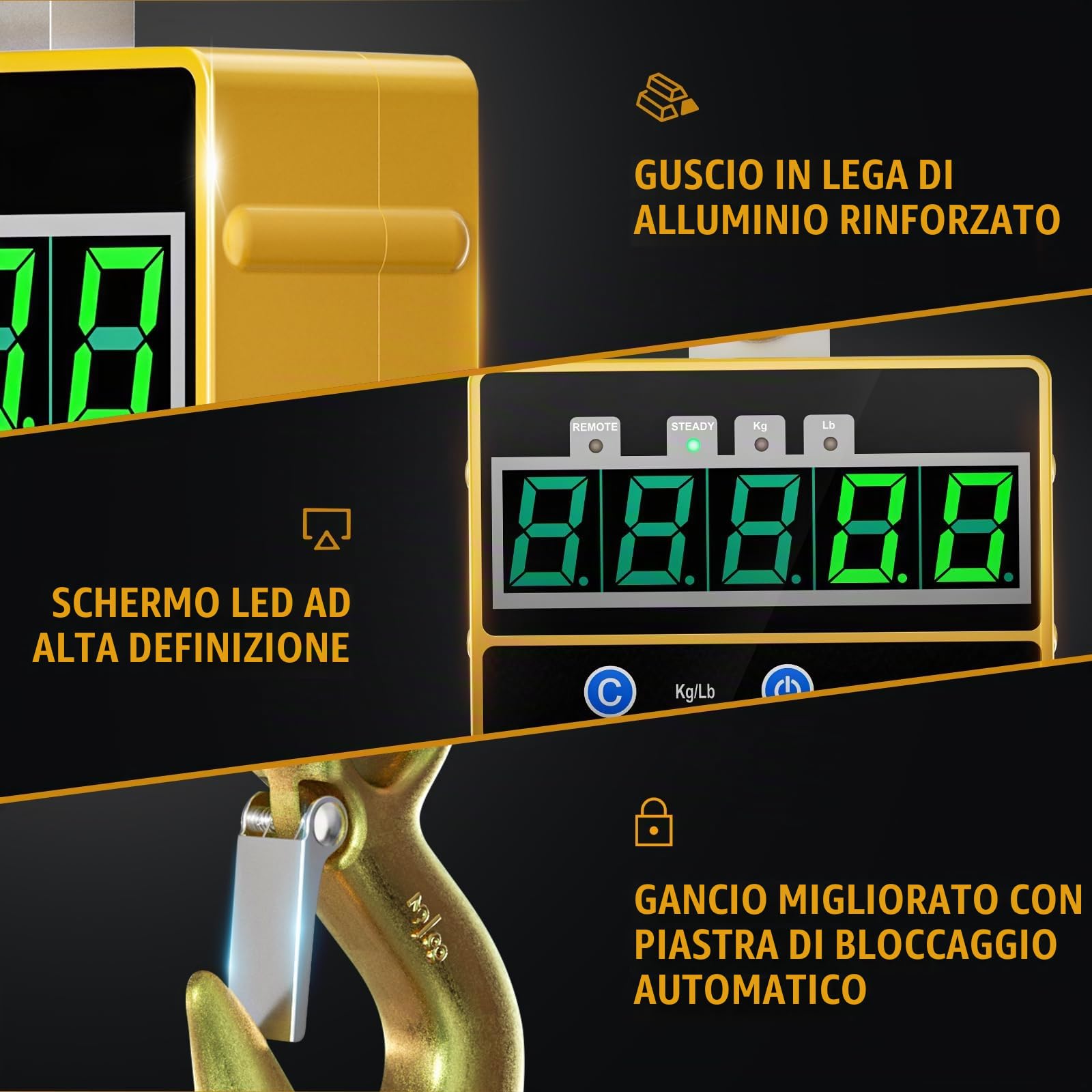 Pesante Bilancia Industriale 2000 kg per impieghi gravosi Bilancia per Gru Digitale Ricaricabile con Telecomando 2T Bilancia a Sospensione Elettronica ad Alta precisione da 2T