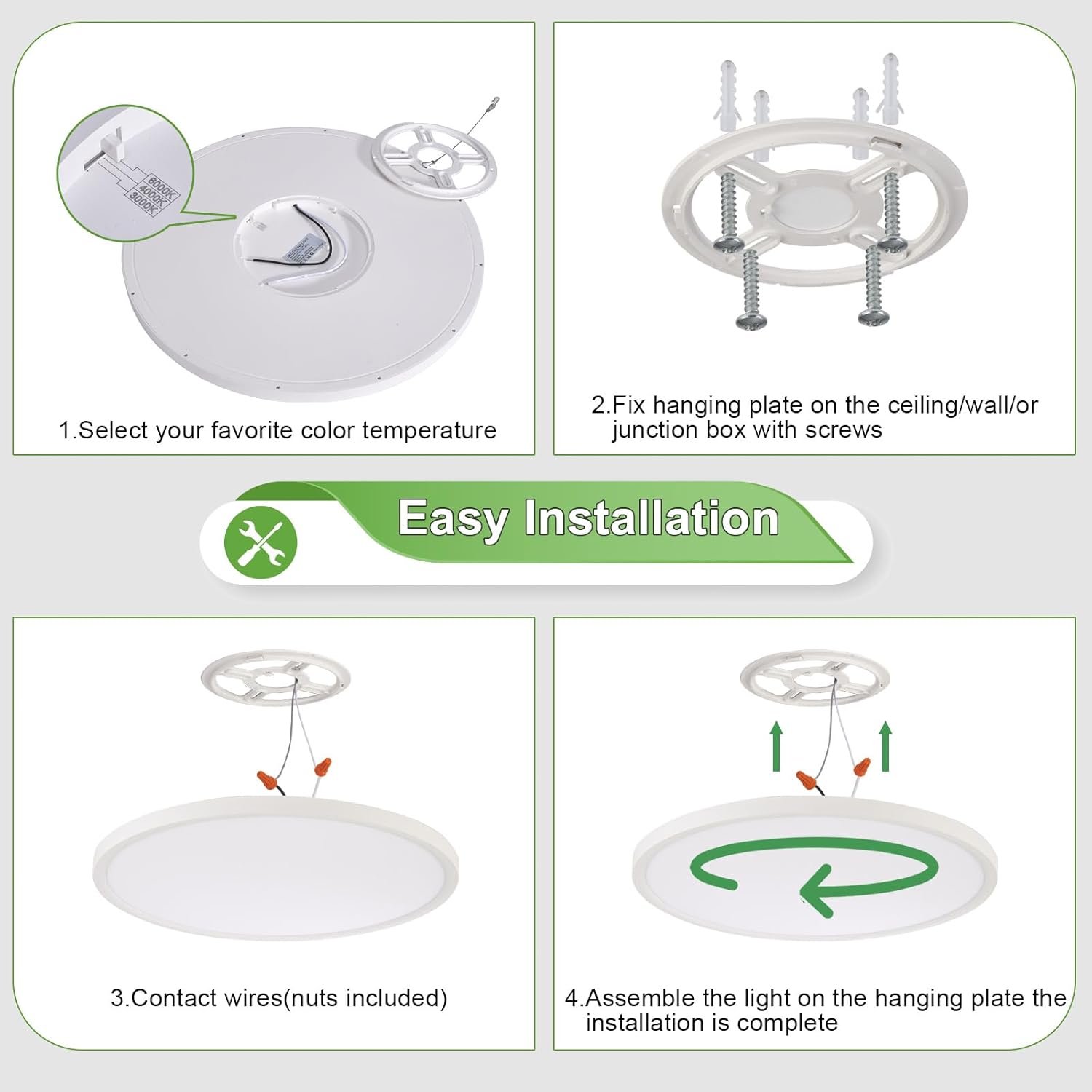 1PK 15.8 Inch LED Flush Mount Ceiling Light Fixture, 32W,3200LM,3000K/4000K/6000K CCT Selectable,0.67 inch Super Slim LED Ceiling Light for Bedroom,Hallway,Kitchen,White