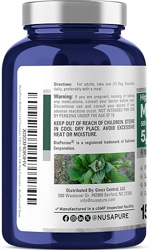 Miniatura 3 de NusaPure Cápsulas de hoja de gordolobo extracto 10:1, 500 mg equivalentes a 5,000 mg por cápsulas vegetarianas – 150 unidades – Verbascum Thapsus