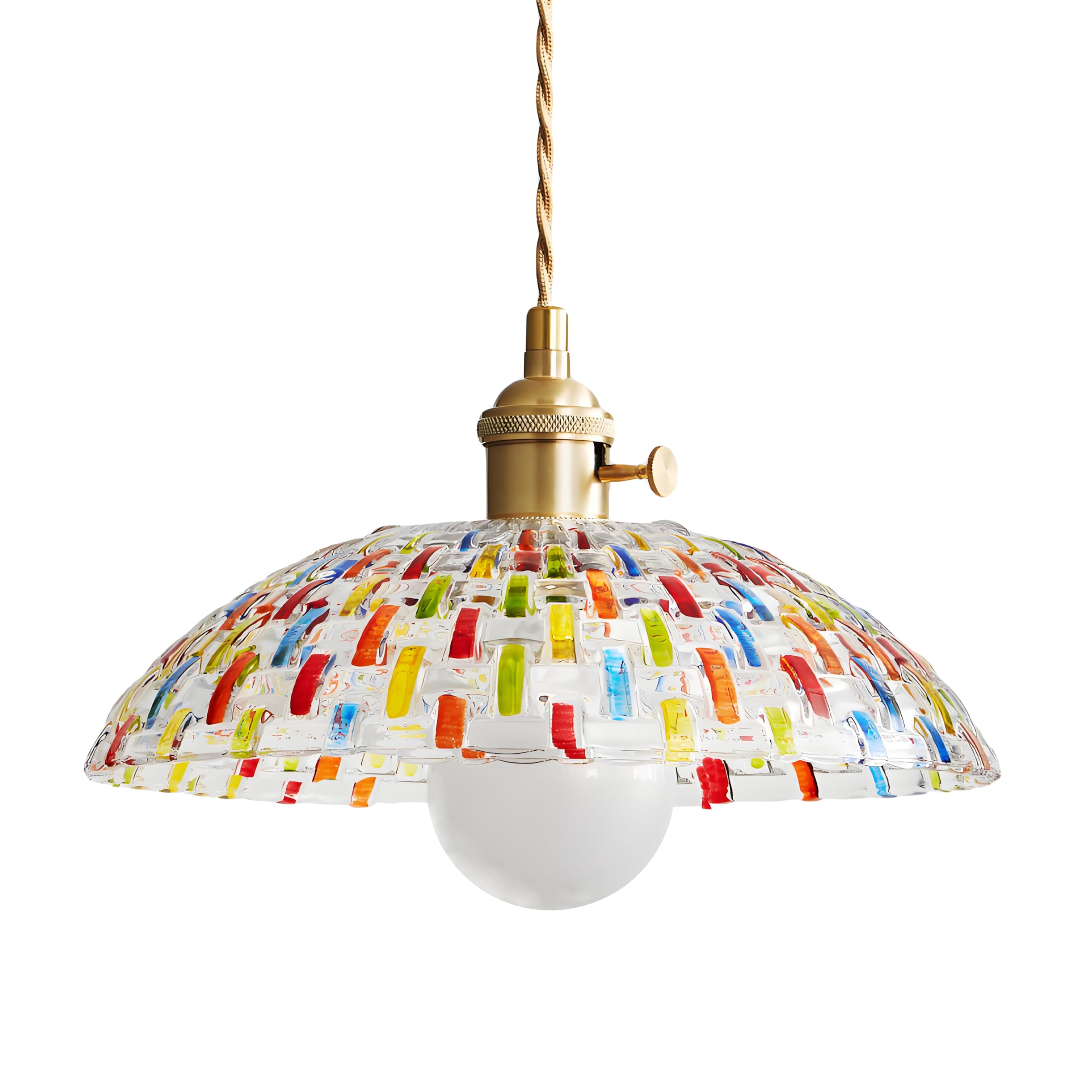 Lampada a Sospensione con Paralume in Vetro Mosaico Dipinto a Mano, Lampadario Sospesa da Soffitto Vintage E27 con Interruttore per Cucina Soggiorno e Sala da Pranzo (30cm)