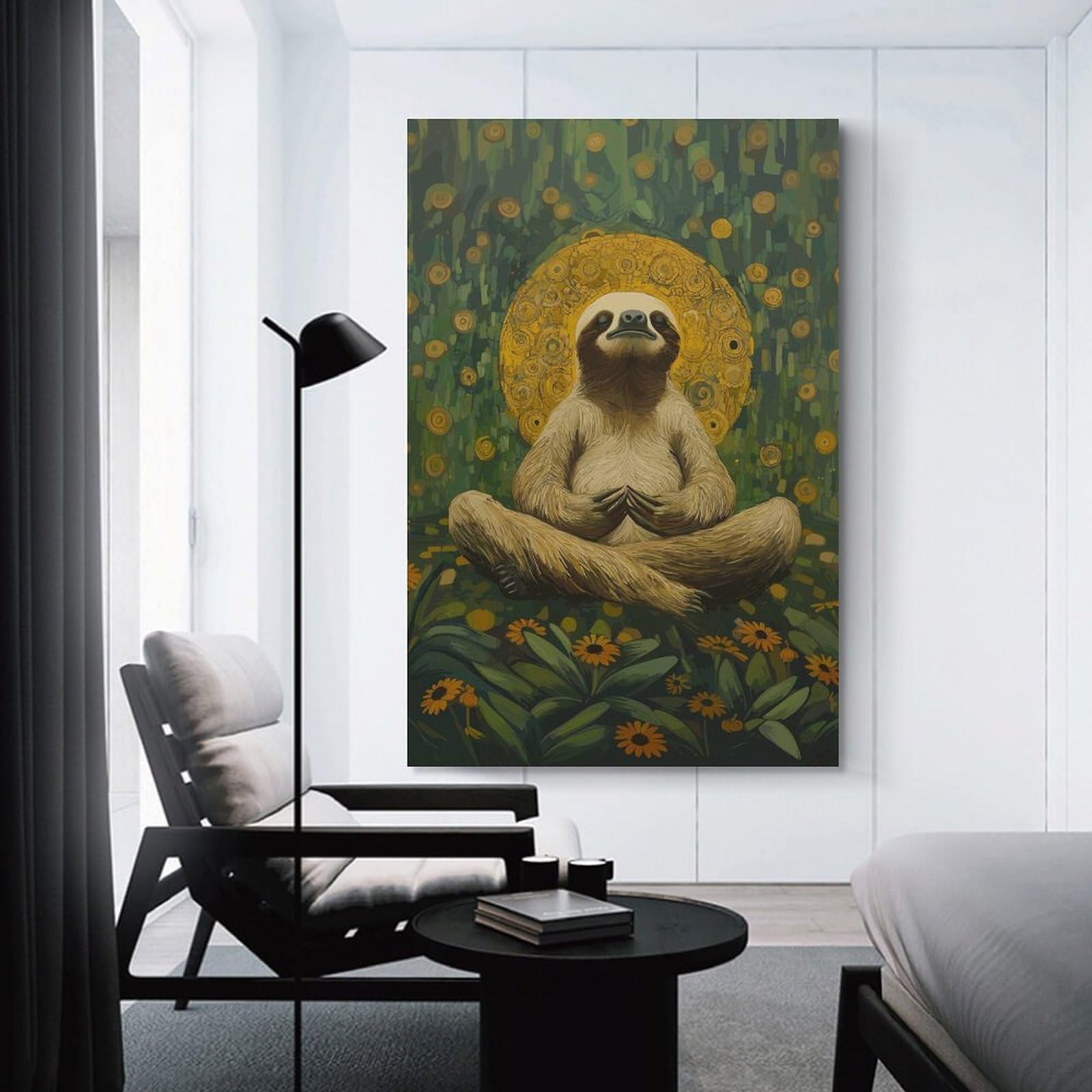 Junmoney Canvas Wall Picture Sloth in Meditation, 24x36inch(60x90cm), for Home Lounge, Bedroom Or Reading Nook, A Home Accent with Warm Character