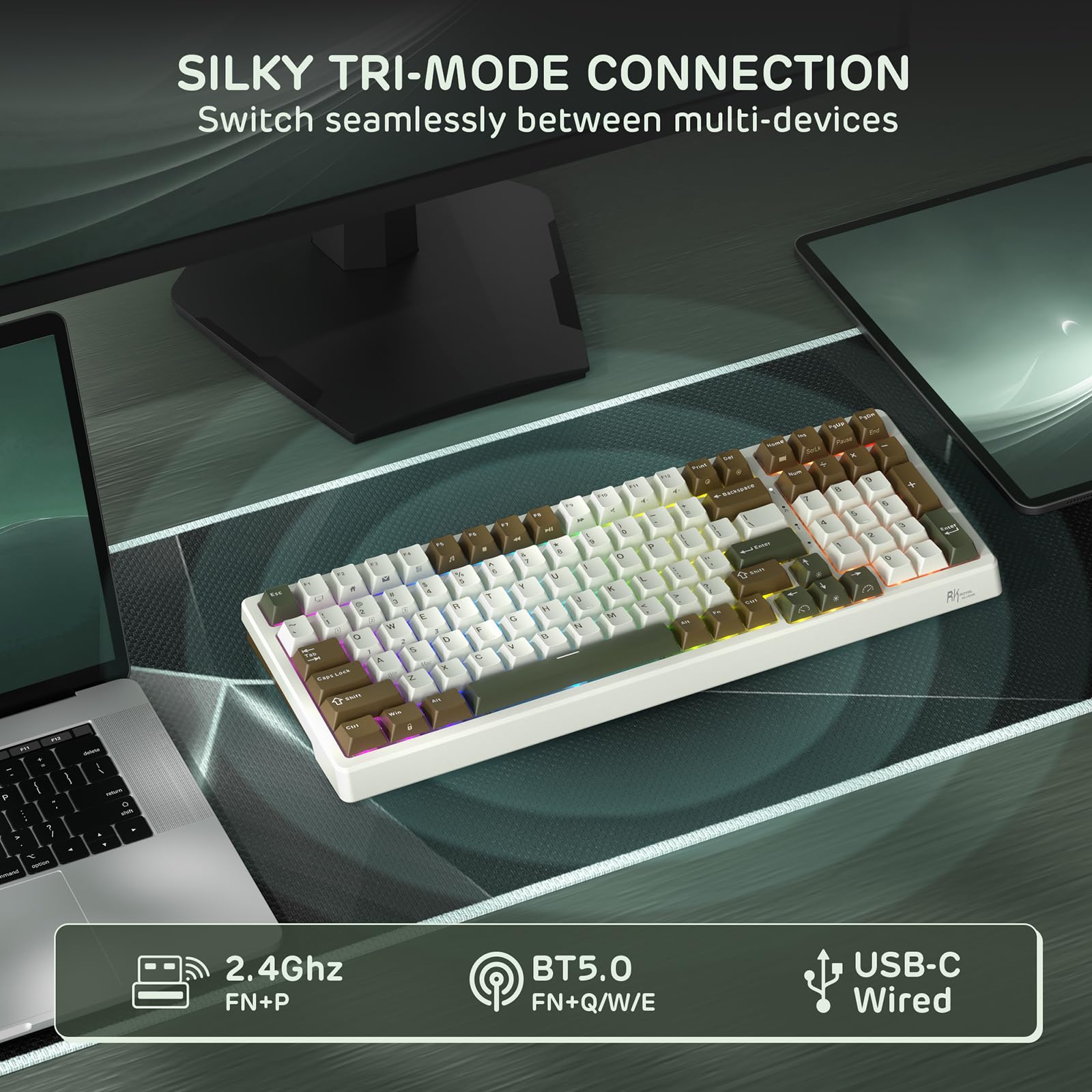 RK ROYAL KLUDGE F99 bezprzewodowa klawiatura mechaniczna z blokiem numerycznym, Tri-Mode Hot-Swap klawiatura gamingowa z 95% klawiaturą, BT/2,4 G/USB-C, oprogramowanie Pro, akumulator 5000 mAh