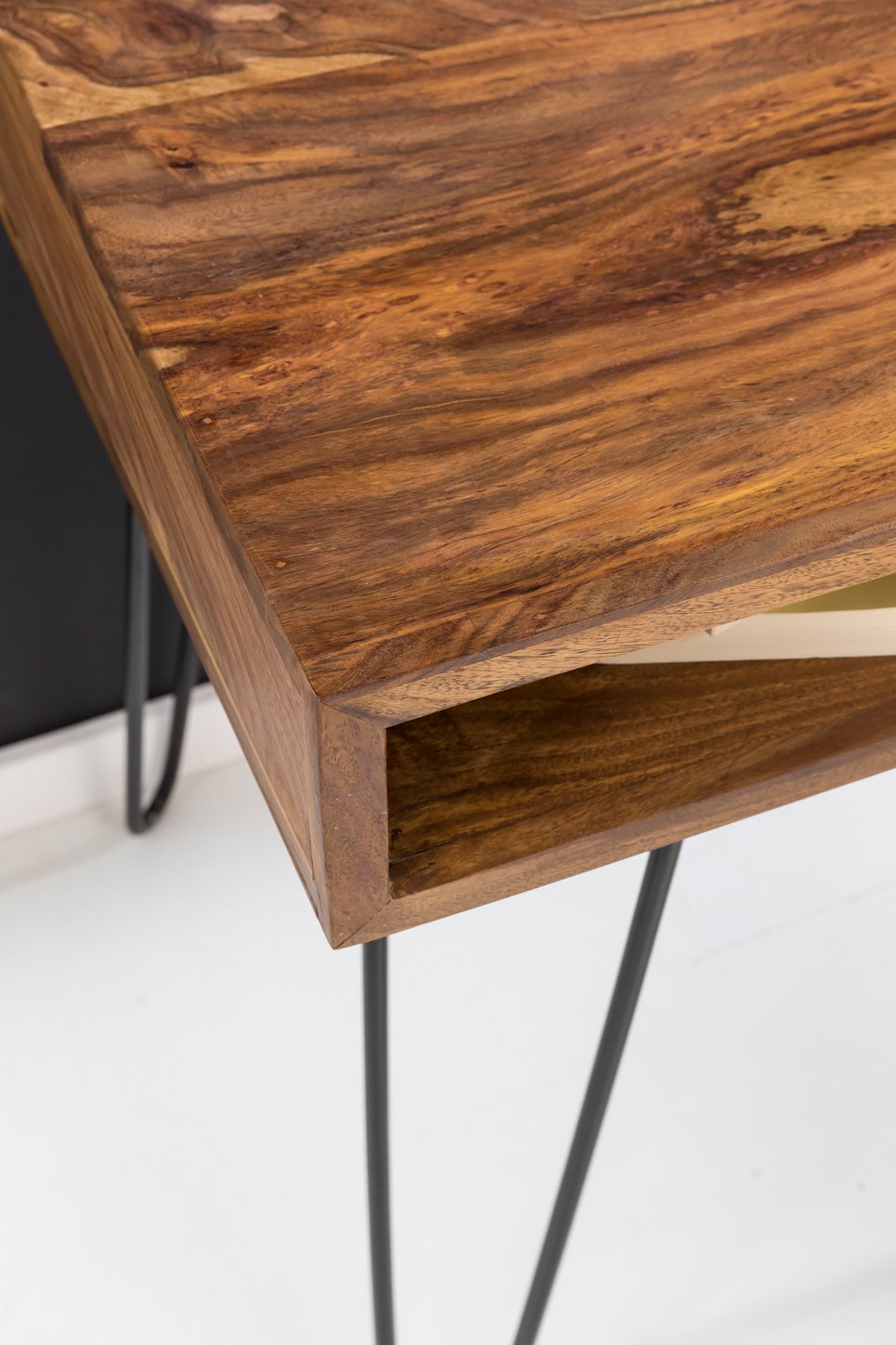FineBuy Schreibtisch Harlem 110x60x76 cm Sheesham Massivholz, Ablage