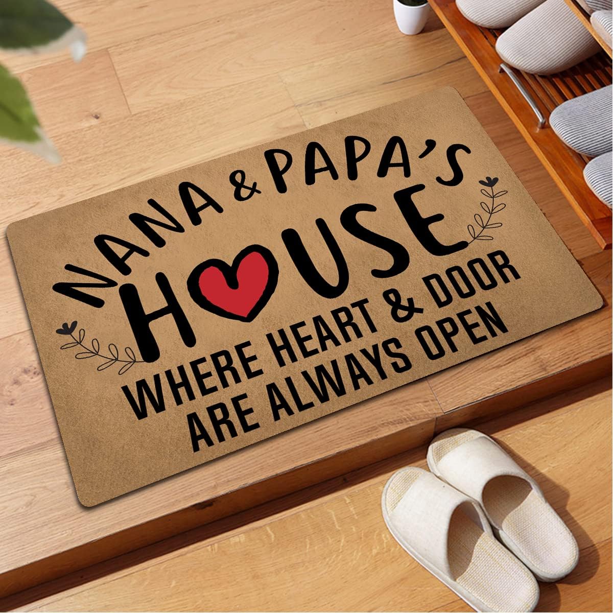 Funny Welcome Front Door Mats Indoor Entrance Nana and Papa's House Where Heart and Door Are Always Open Personalized Monogram Kitchen Rugs With Anti-Slip Rubber Novelty Gift Mat(23.7 X 15.9 in)