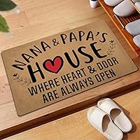 Vista 4 de Divertidos tapetes de bienvenida para puerta delantera, entrada interior, casa de mamá y casa de papá, donde el corazón y la puerta están siempre