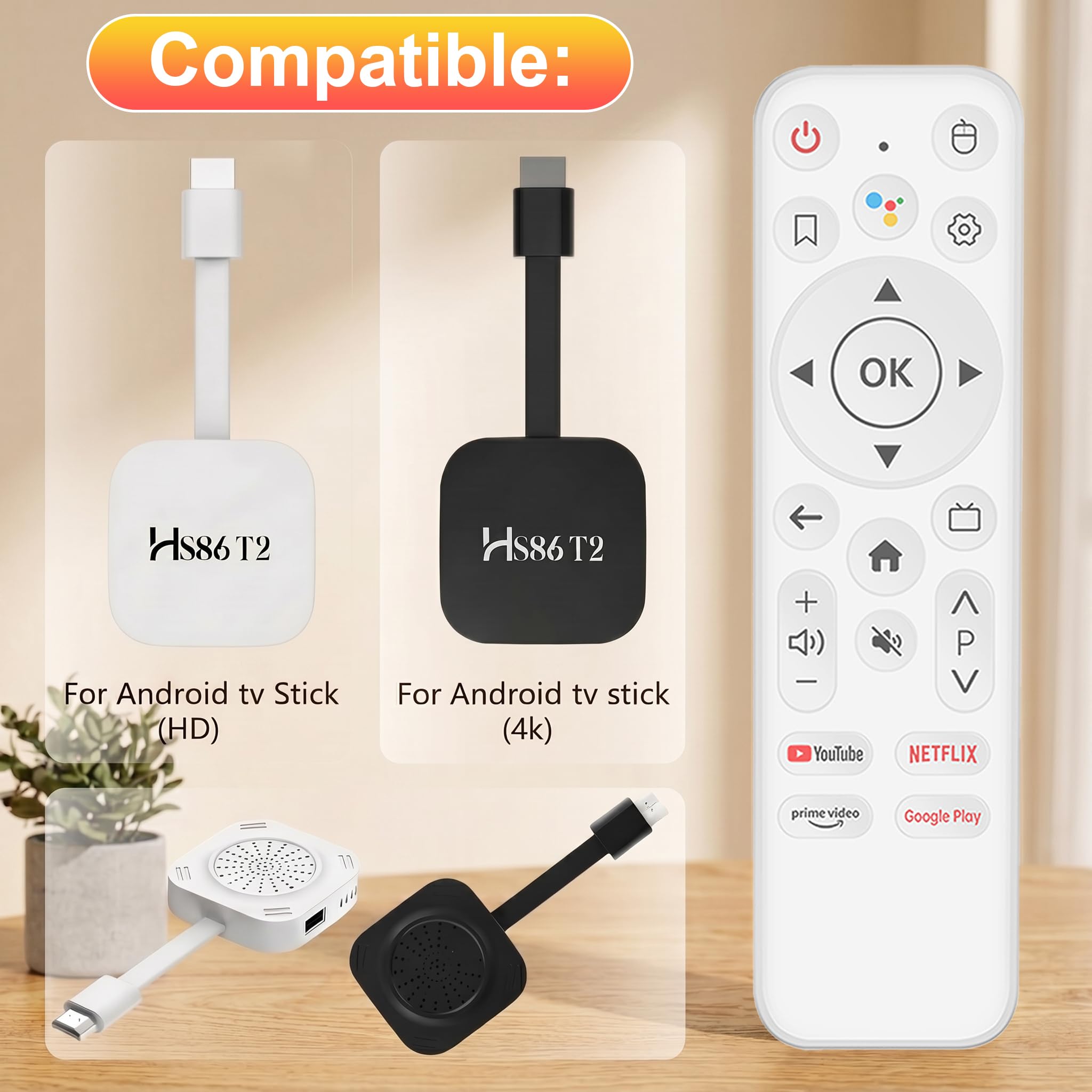 Mini TV Stick Android Box 4K Ultra HD Dispositivo di Streaming, Android 14.0 TV Stick Box 2 GB 16 GB HDR10 2.4G/5G WiFi6 BT 5.0, Smart Lettore Multimediale in Streaming e Telecomando Vocale H86 PROT2