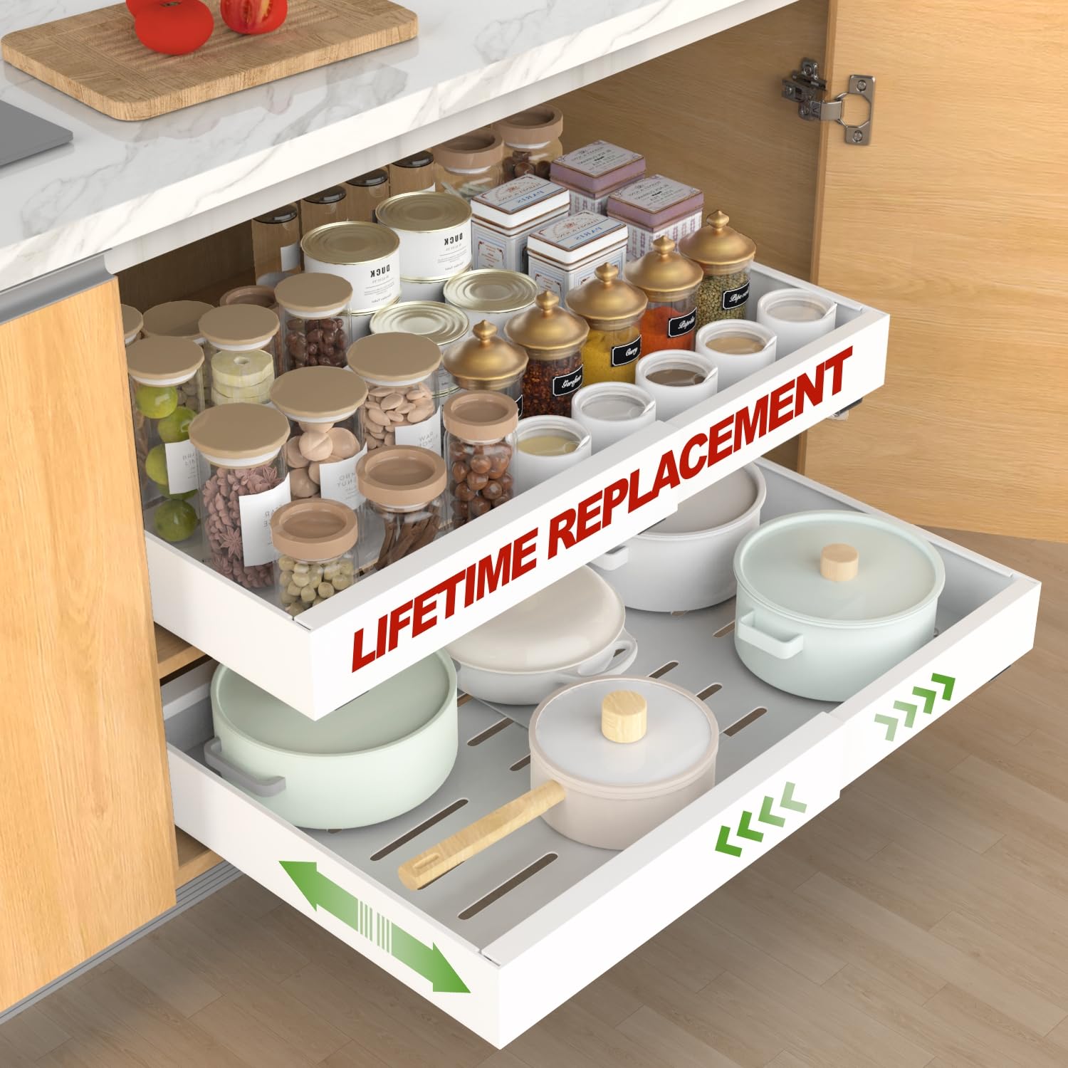 Expandable Pull-Out Cabinet Organizer – 13-20.8" Width, 21" Deep, 3-Slide Rails, Nano Adhesive - View #2