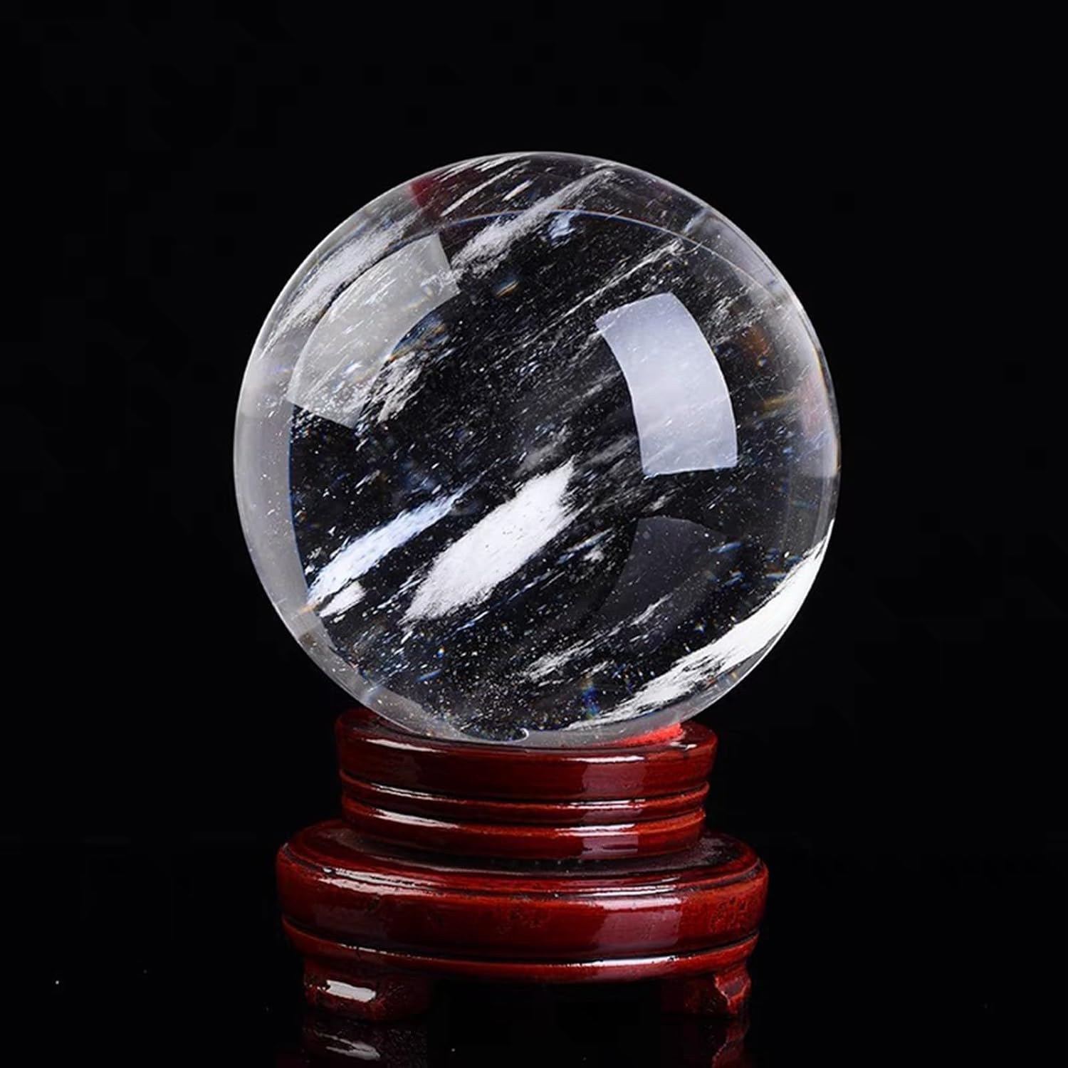 Crystal Ball Decor Smelting Quartz Crystal Balls White Crystal Sphere with Wooden Stand Clear Crystal Gaze Fortune Telling Crystal Ball for Divination,20cm/7.9in