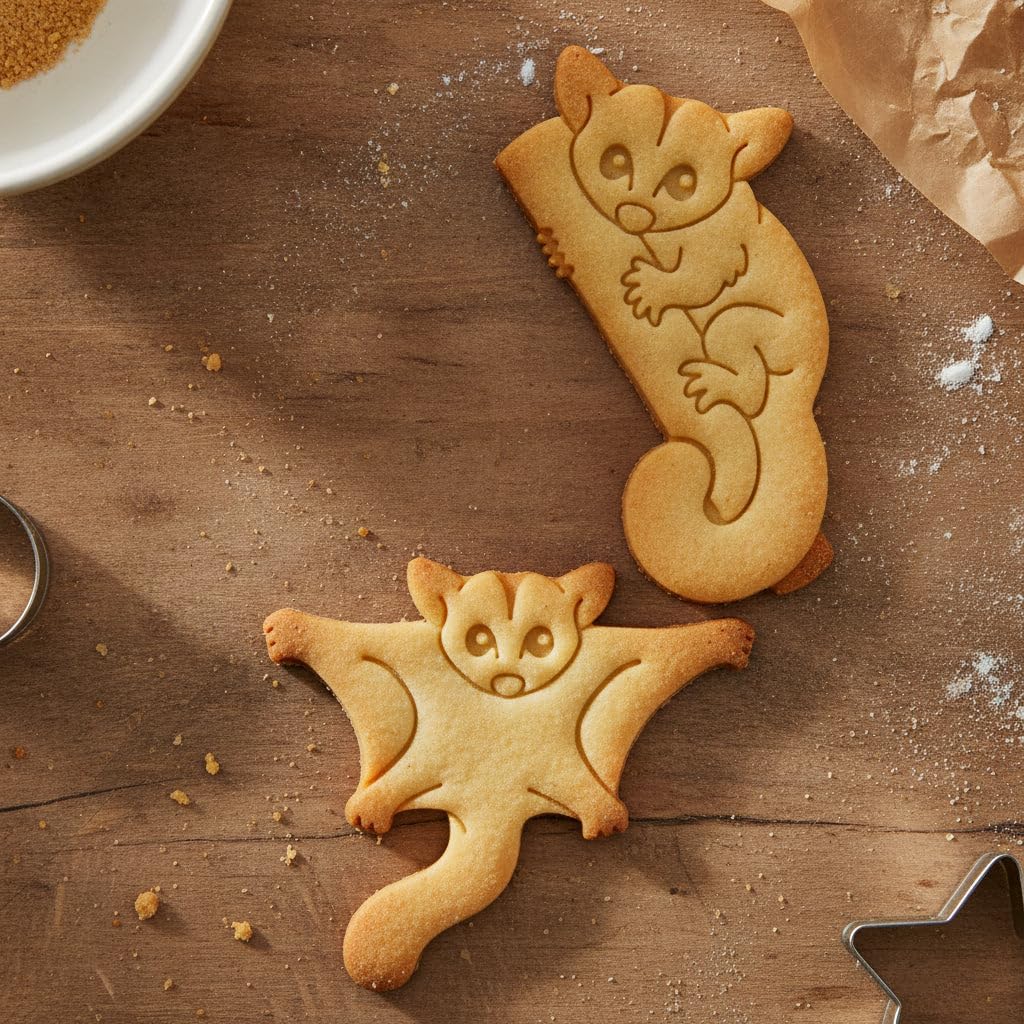 BAKERLOGY Set of 2 Sugar Glider Cookie Cutters (Flying & on Tree) - Cute Marsupial Design for Cookies, Fondant, Clay, Australian Wildlife Animal Theme image 3