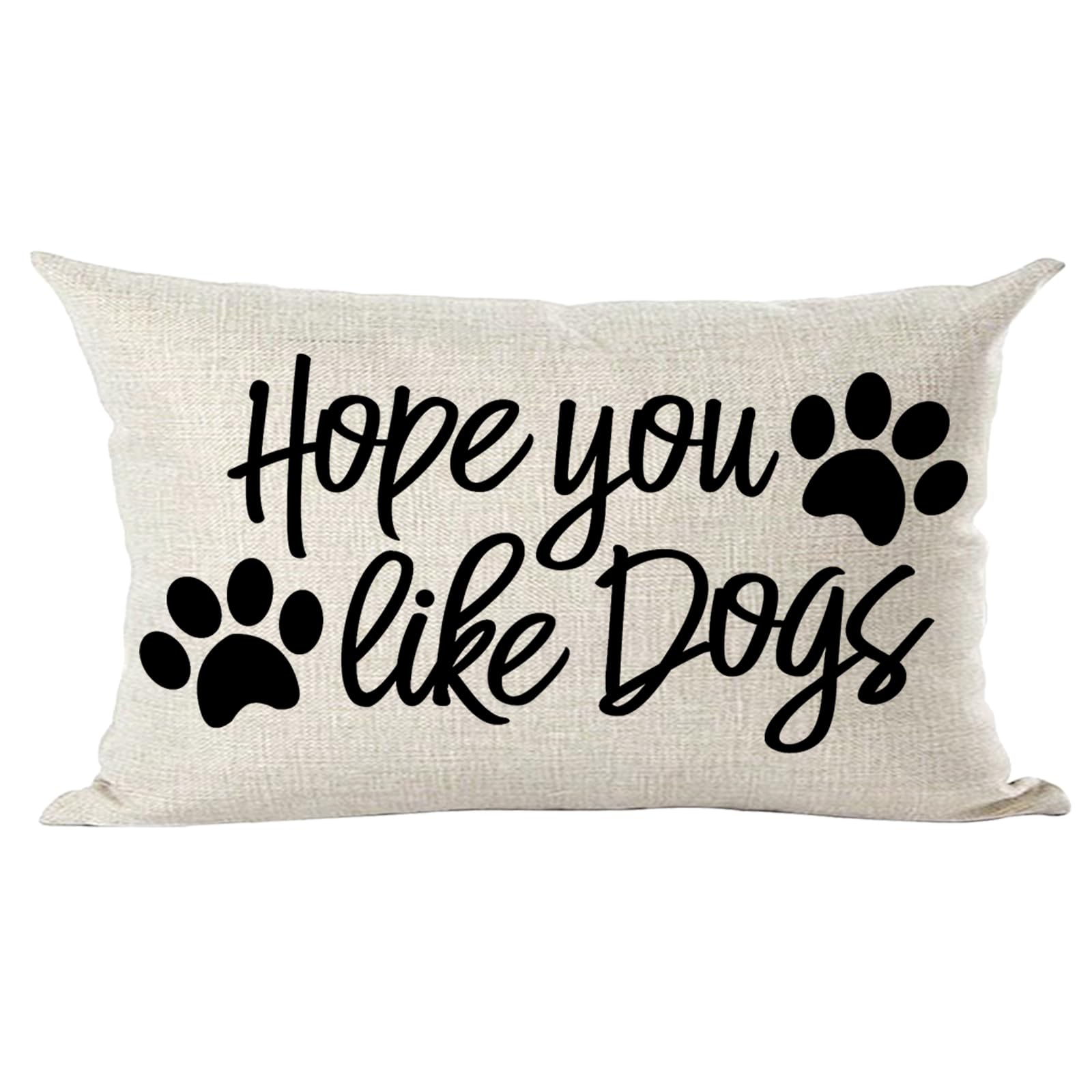 Ramirar Black Word Art Quote Hope You Like Dogs Paw Prints Inspirational Decorative Lumbar Throw Pillow Cover Case Home Living Room Bed Sofa Car Cotton Linen Rectangular 12 x 20 Inches