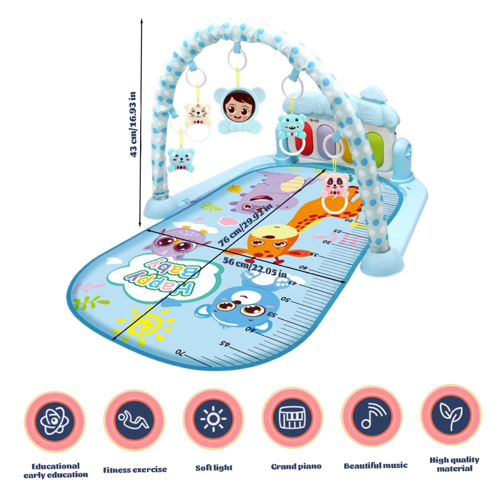 Baby Activity Center with Music & Light Safe & Easy Baby Gym Play Mat with Rattle Pendant Removable Play Mat with Adjustable Board for Newborns and Toddlers Blue, Décoration intérieure — view 5