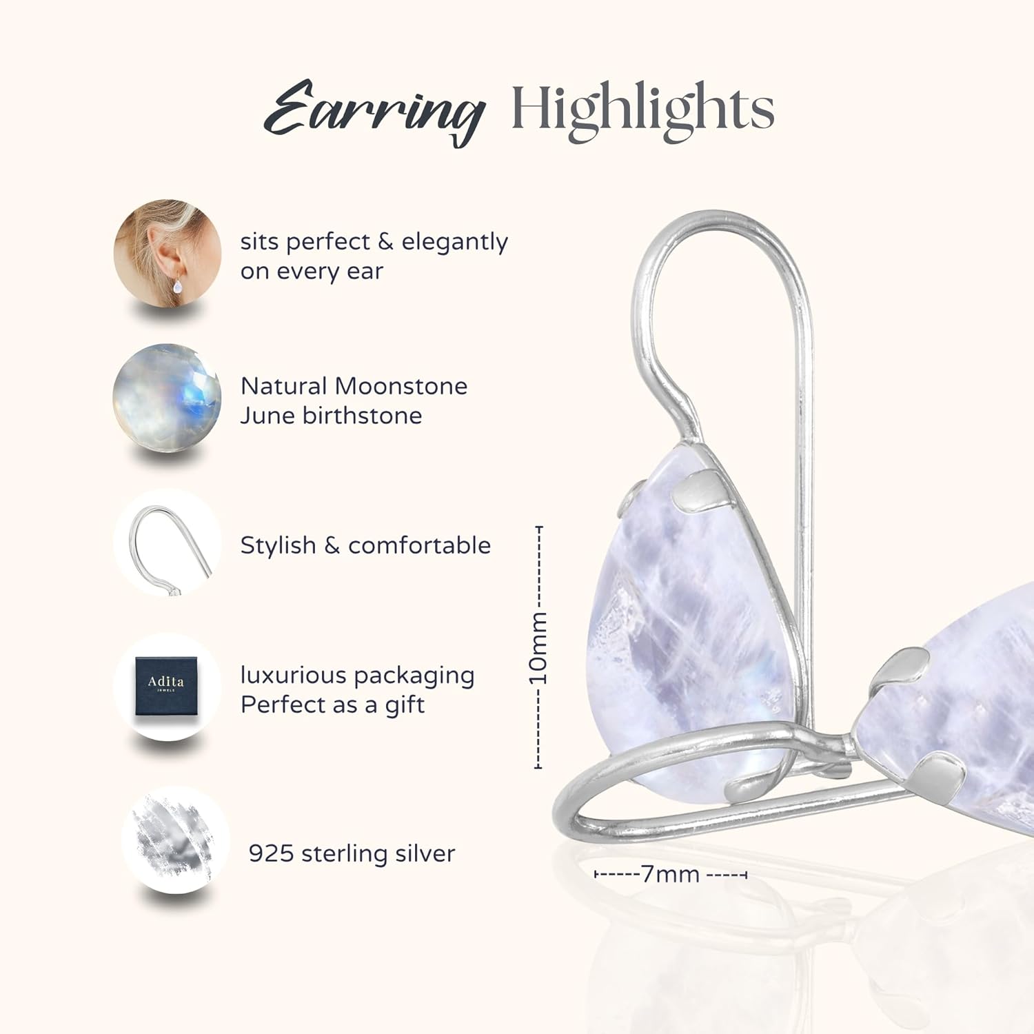 925 Sterling Silver Gemstone Teardrop Earrings – Small Dainty Birthstone Earrings for Women - Silver Dangle Earrings - Image 5