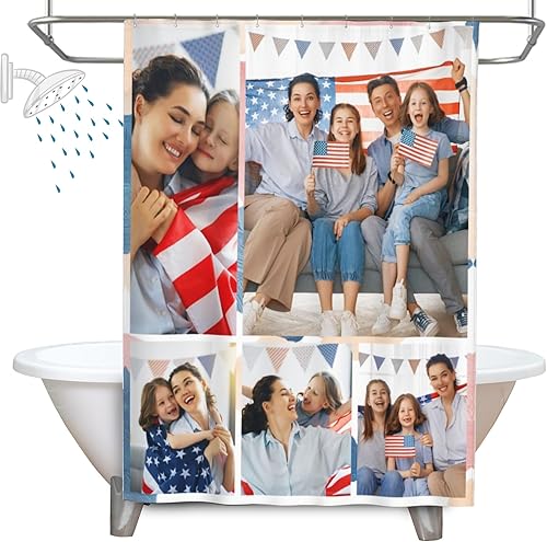 Cortinas de ducha personalizadas para baño, personaliza tu diseño con imagen, logotipo, texto, forro de cortina de ducha impermeable con 12 ganchos