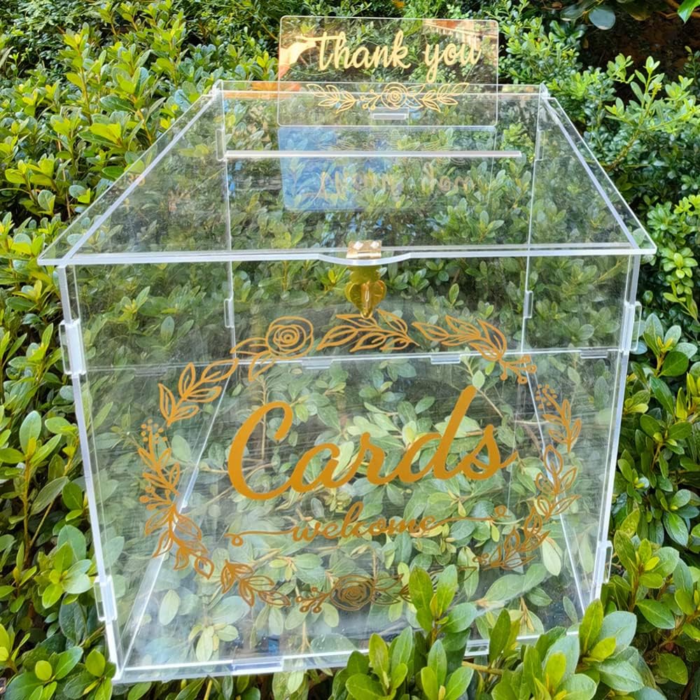 LIZHOUMIL Acrylic Wedding Card Box with Lock,Gift Card Box