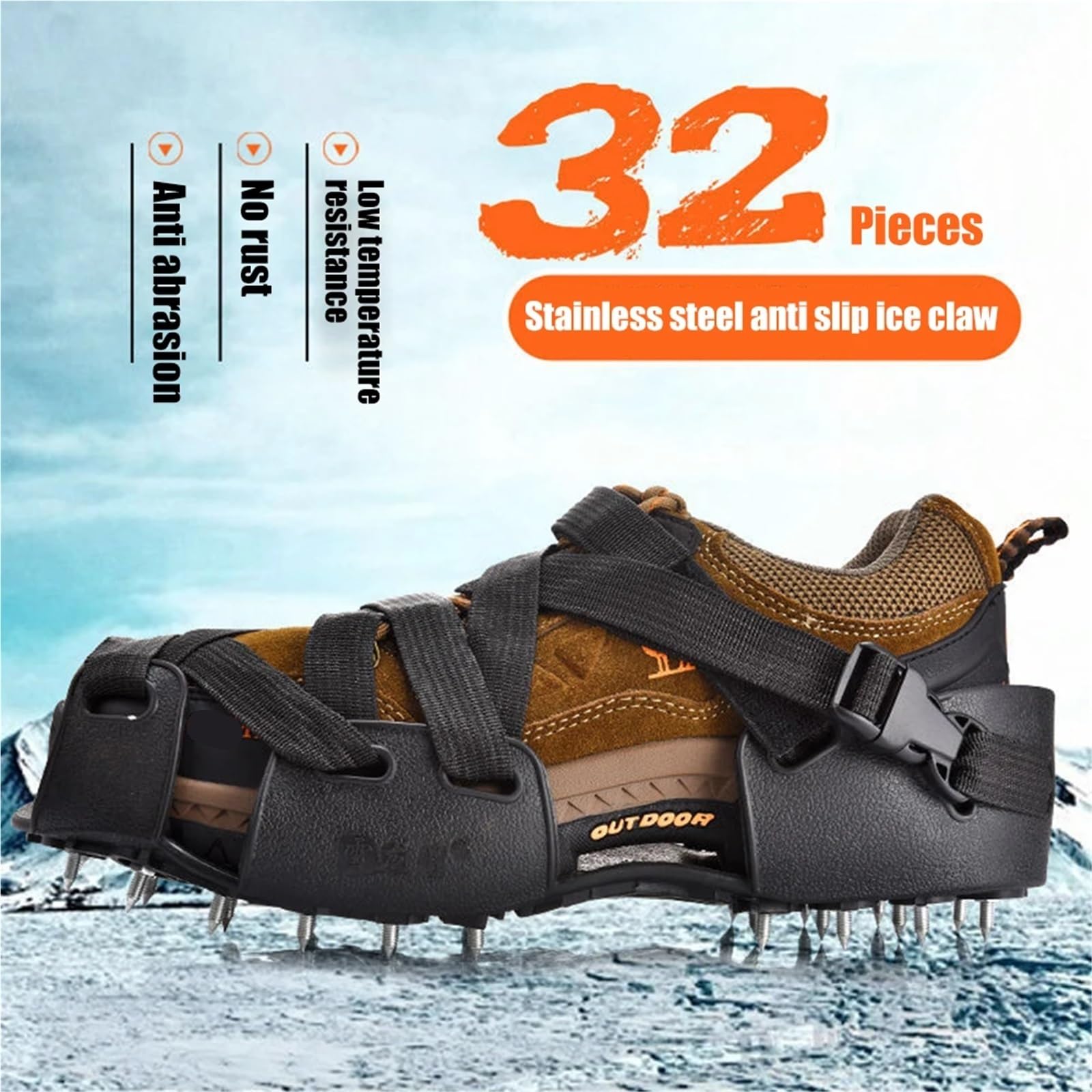 1 paio di ramponi da arrampicata antiscivolo 32 borchie neve artiglio ghiaccio scarpe Spike Grip attrezzatura invernale esterno in acciaio inossidabile per Scarpe da Neve, Protezione sicura