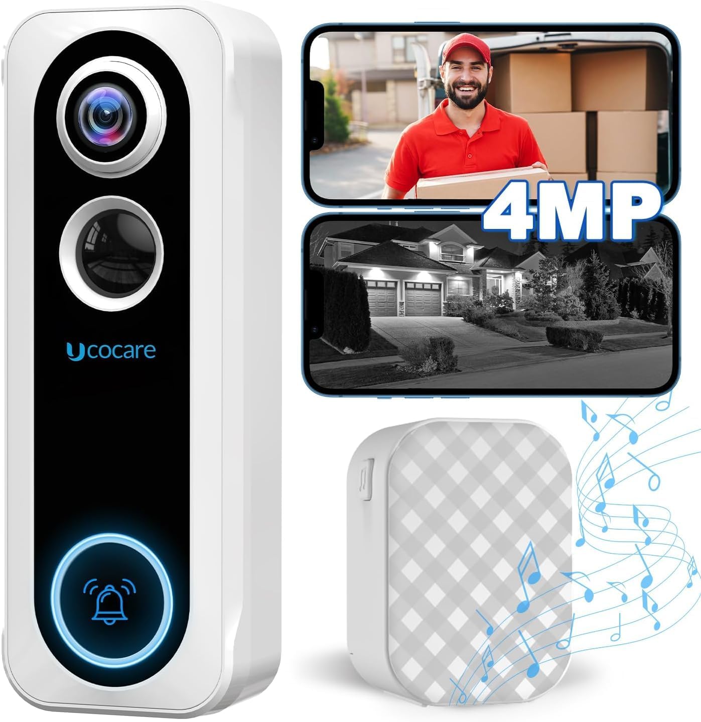 UCOCARE Doorbell Camera Wireless, 4MP Video Doorbell with Chime, Live Phone Call, Motion Detection, Instant Alerts, Night Vision, Support SD and Cloud Storage UCOCARE Doorbell Camera Wireless, 4MP Video Doorbell with Chime, Live Phone Call, Motion Detection, Instant Alerts, Night Vision, Support SD and Cloud Storage