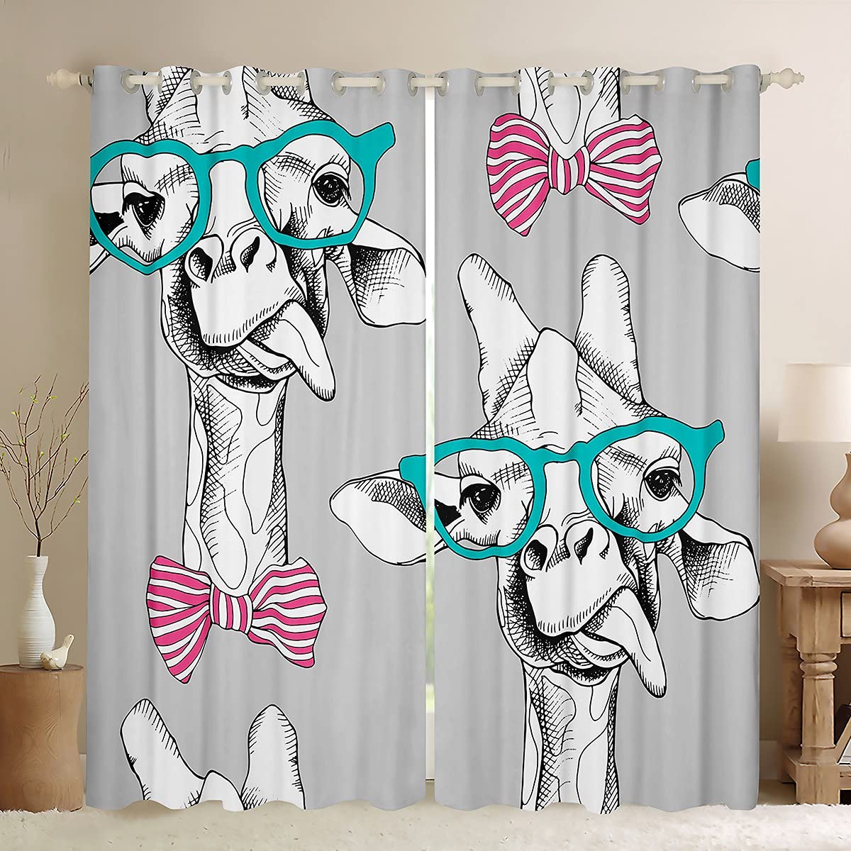 Giraffe Print Curtains Motif Giraffe Cute Animals Opaque Curtain Cartoon Giraffe For Kids Boys Girls Window Curtains for Bedroom Luxury Drapes Cute 2 Panel Set W46*L54 โ image 1