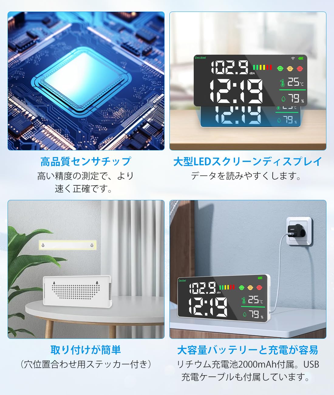 Amazon.co.jp: GHDVOP デシベルメーター 騒音計 測定器デシベル計 時間