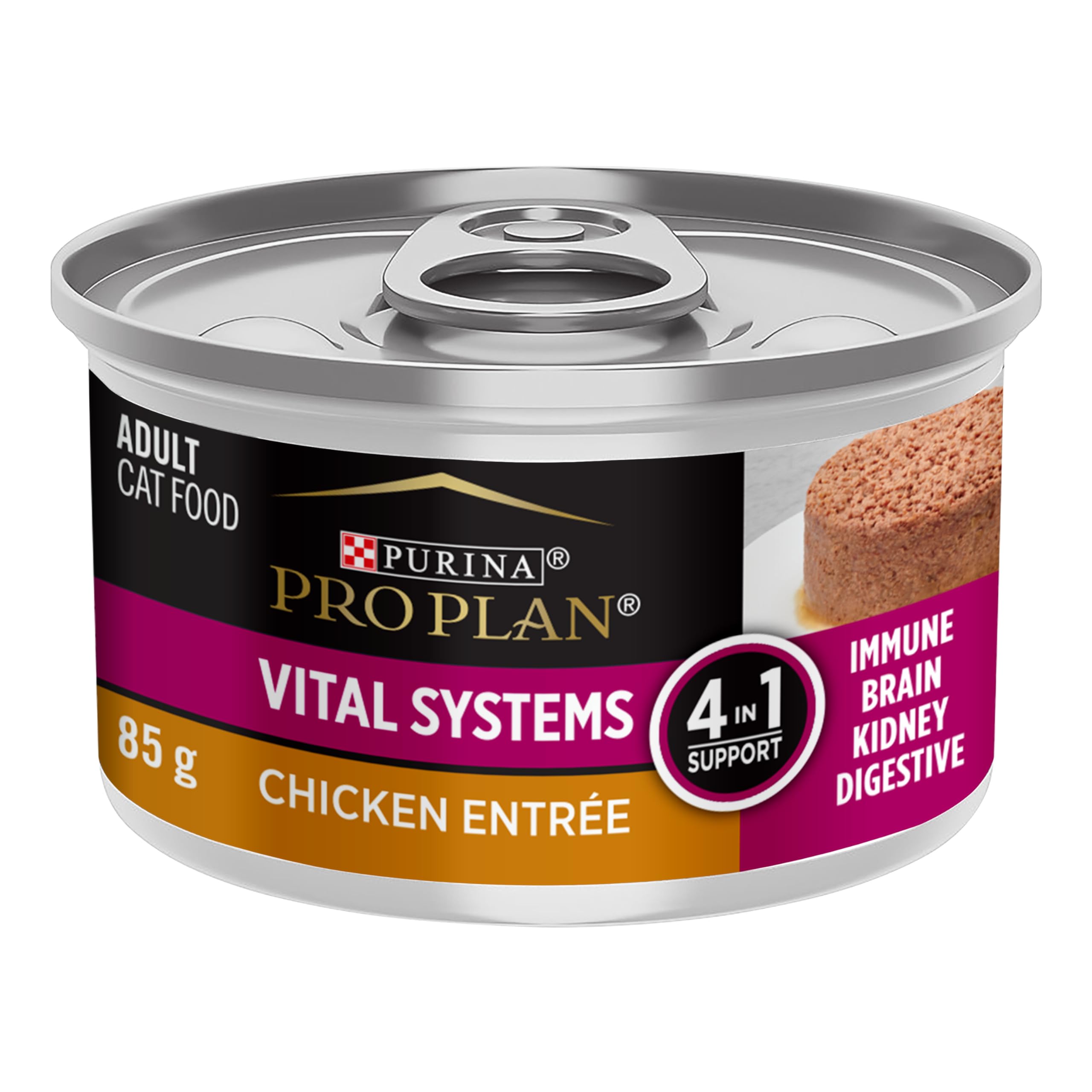 PURINA Pro Plan Vital Systems Chicken Wet Cat Food Pate 4-in-1 Brain, Kidney, Digestive and Immune Formula - (24) 3 oz. Cans
