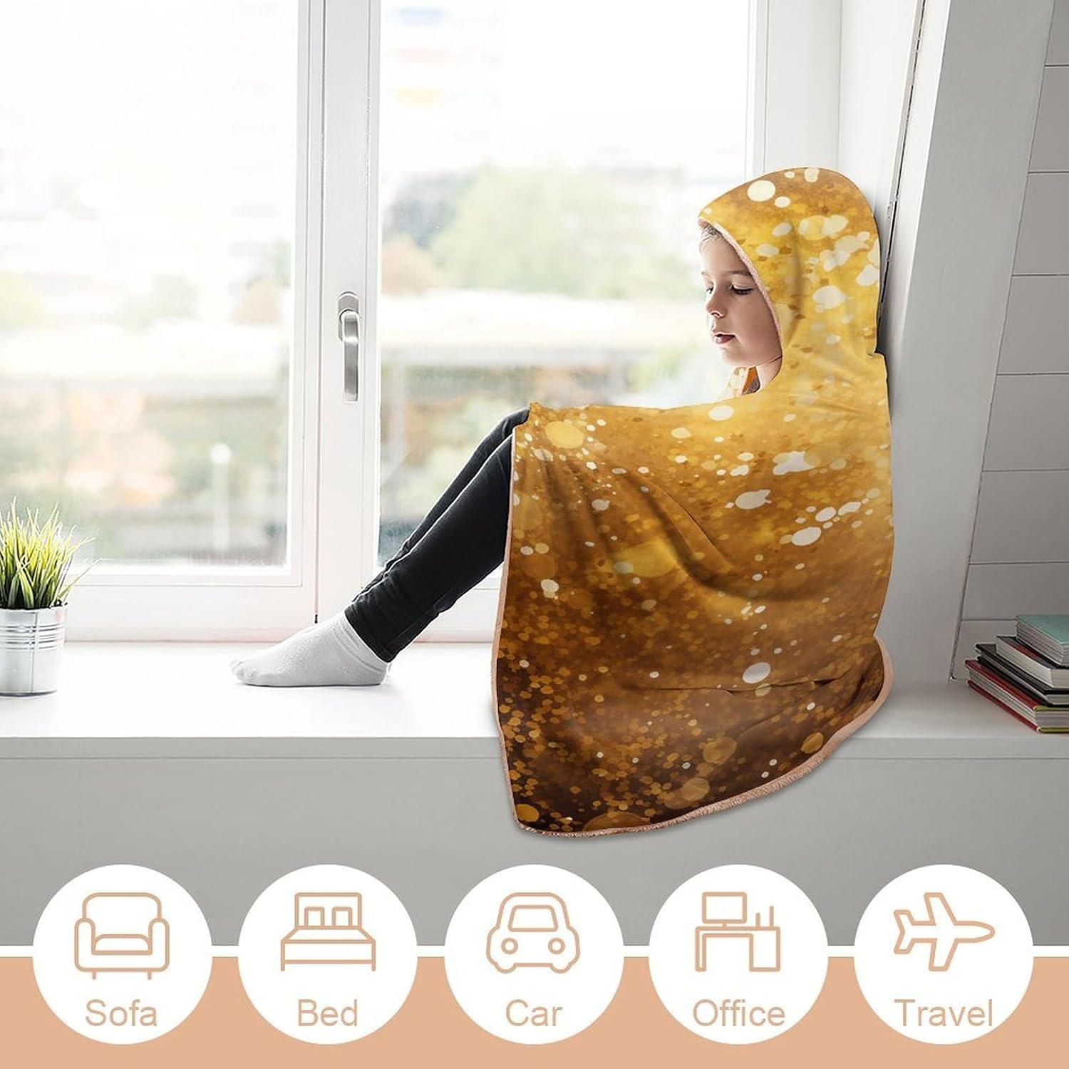Gold Glitter Pattern Hooded Blanket Cozy And Functional,Wearable Blanket Hoodie for Women Men,Blanket Poncho Presents60 x80