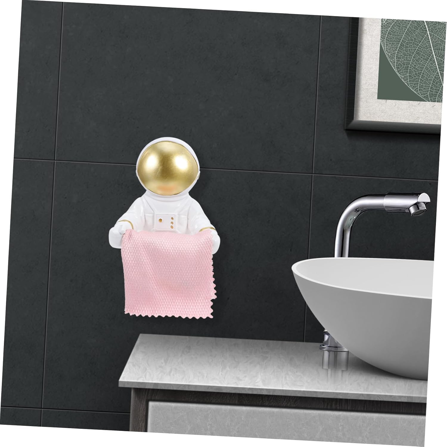 Veemoon Decorative Astronaut Toilet Paper Holder Roll Paper Stand Lightweight Portable Tissue Shelf for Home Bathroom Wall Mounted Space Decor Golden