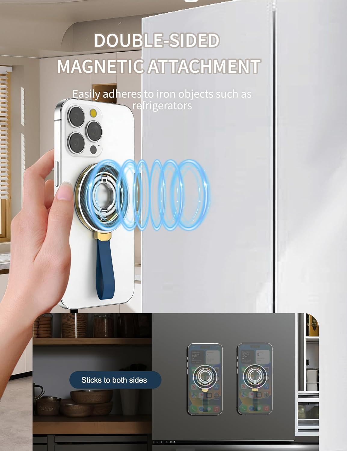 Magnetic Phone Grip & Ring Holder, 360° Rotation Folding Kickstand image 2