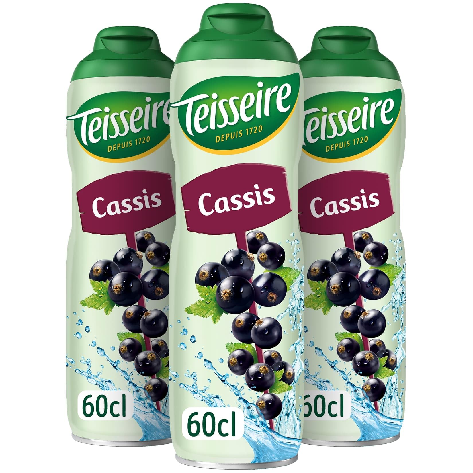 Teisseire Sirop de Cassis pour Boisson Rafraîchissante, Cocktails, Bidon Recyclable 3x60cl