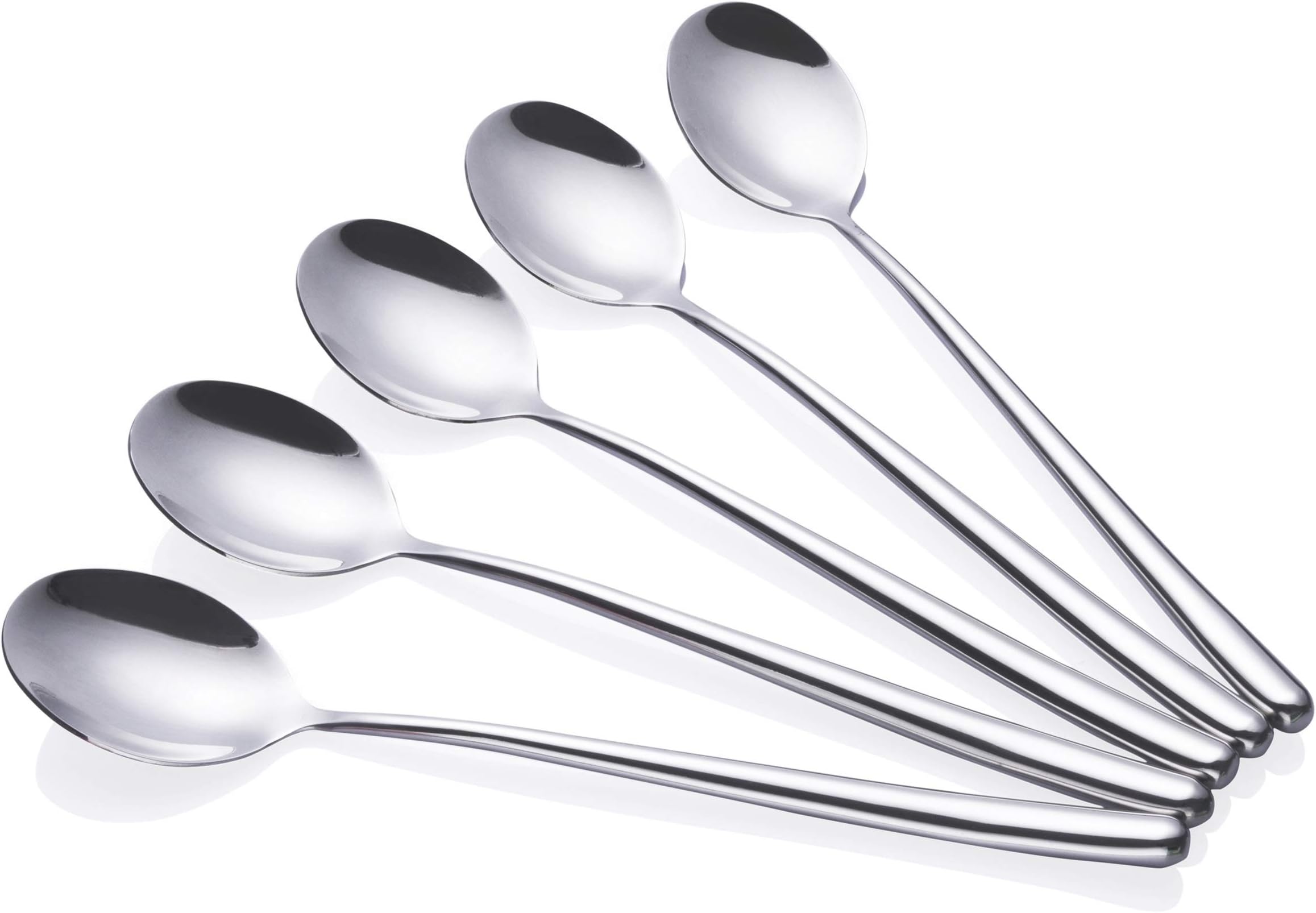 Korean Spoon,Stainless Steel Long Handle Soup Spoons,Long Tablespoon,Coffee Spoon,Silver,Pack of 5 (8.7x1.6 inches)